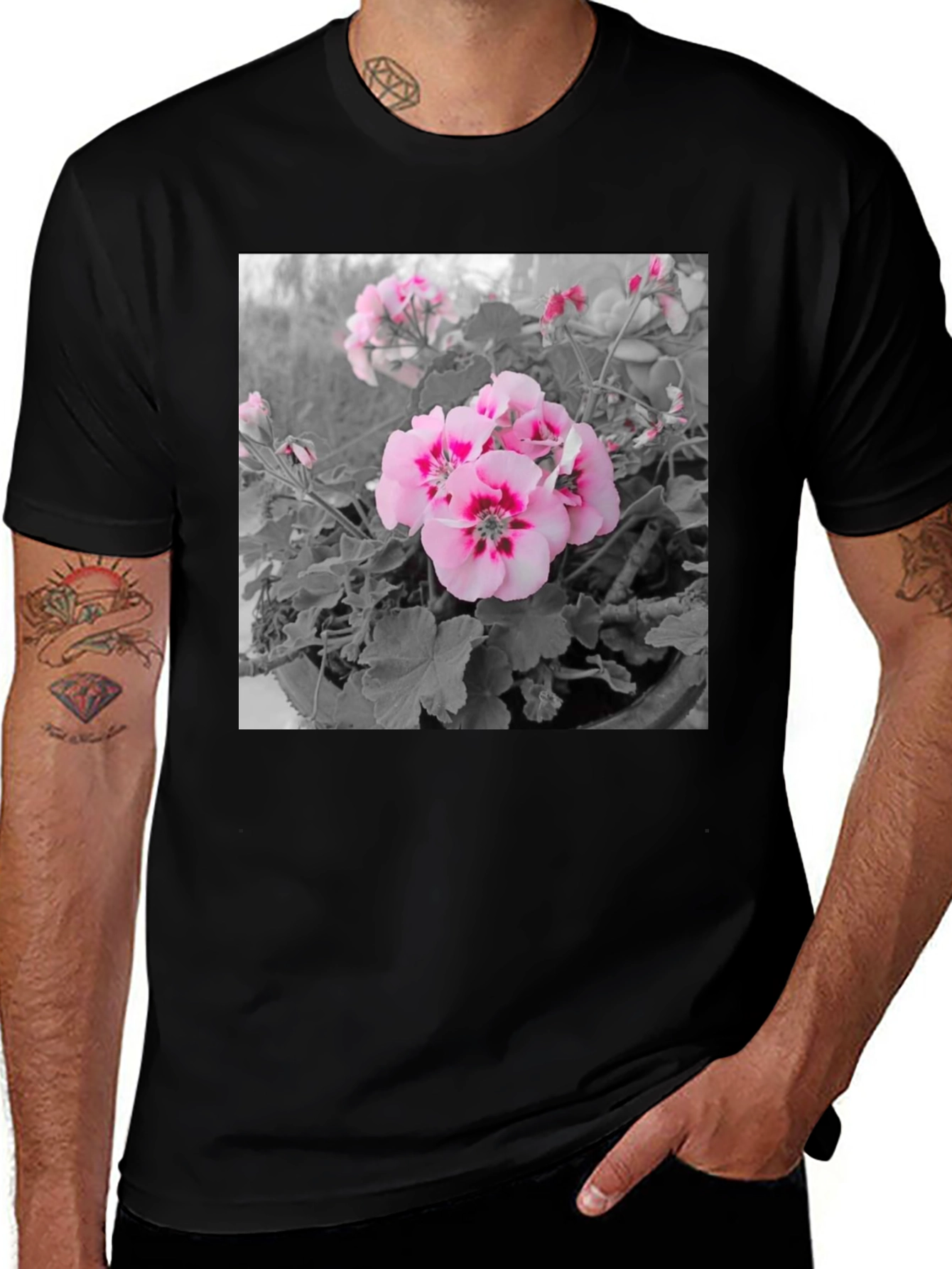 Variant 21 of Floral Graphic Tee - Black Cotton Comfort