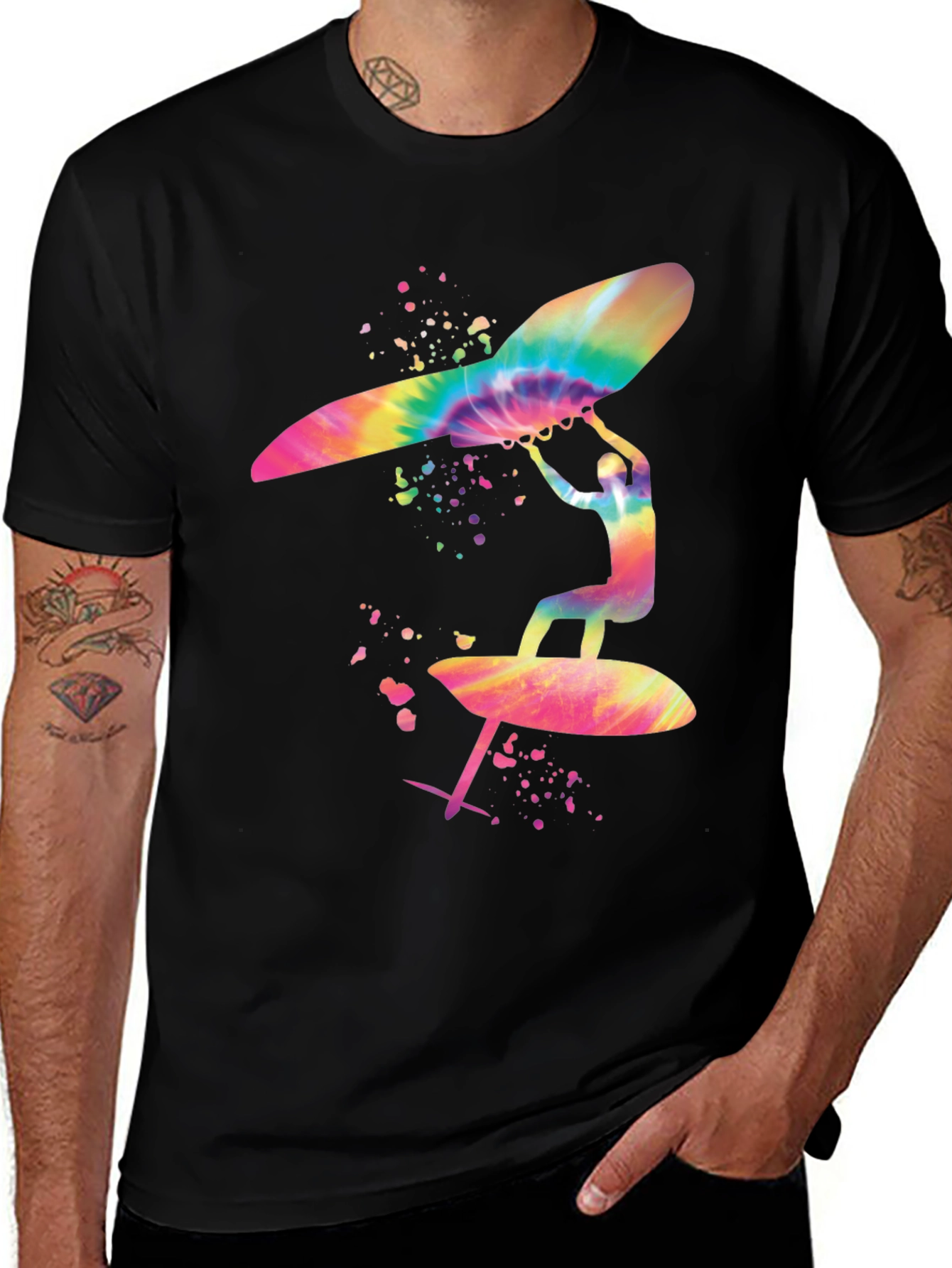 Variant 21 of Tie Dye Wing Foiling T-Shirt - Colorful Watersport Tee