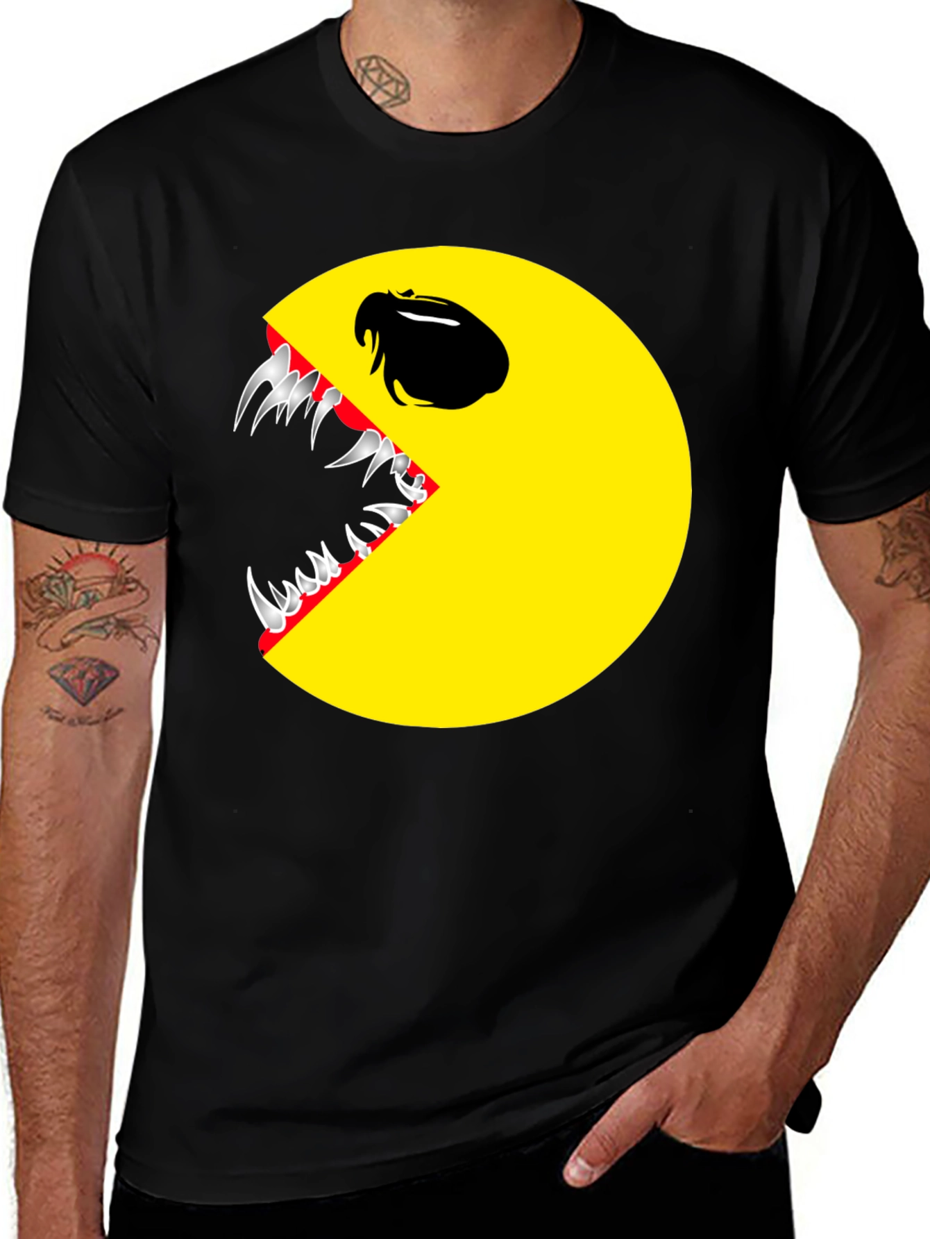 Pac-Man Monster Graphic Tee - Black Crew Neck