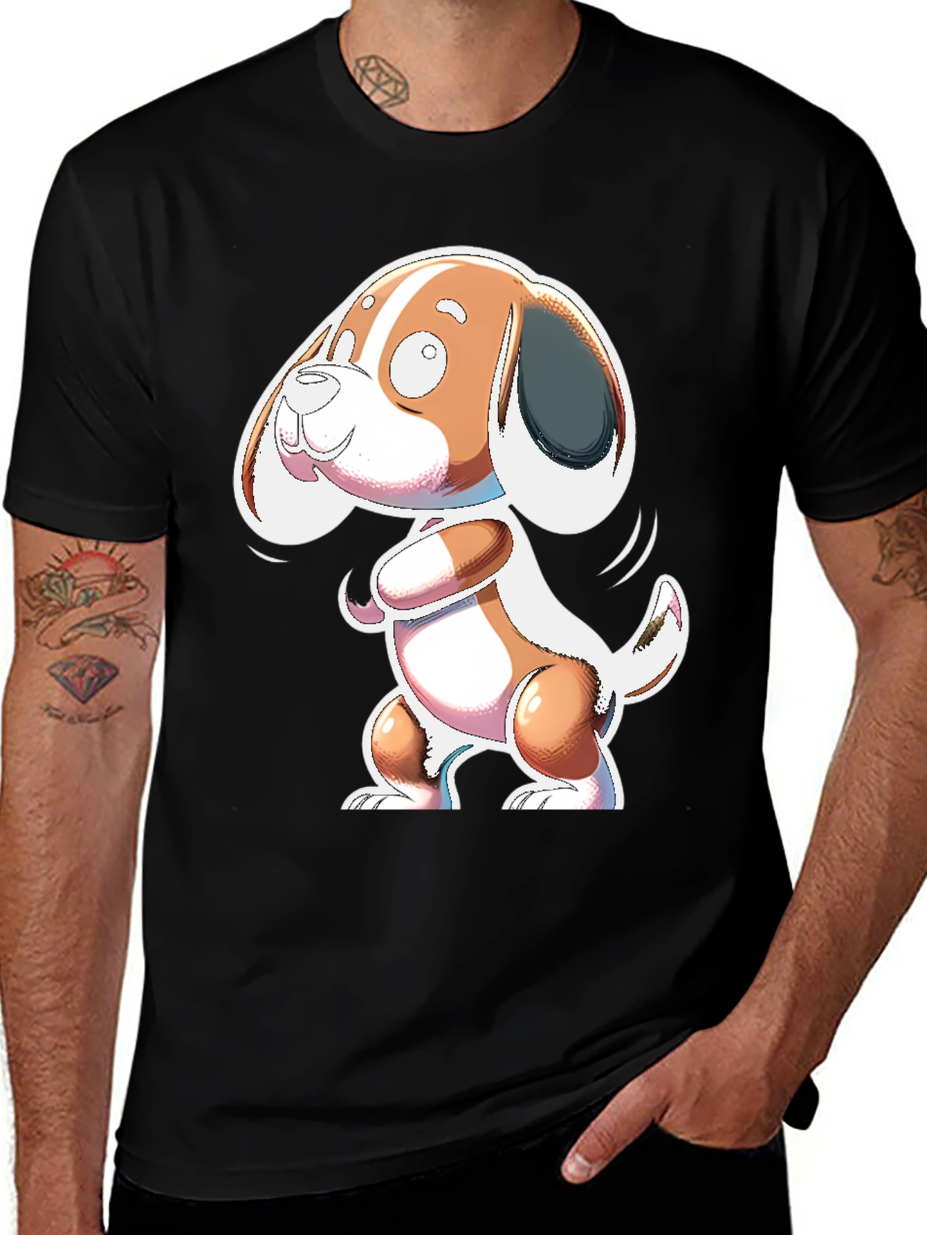 Variant 27 of Cartoon Dog Graphic Black T-Shirt