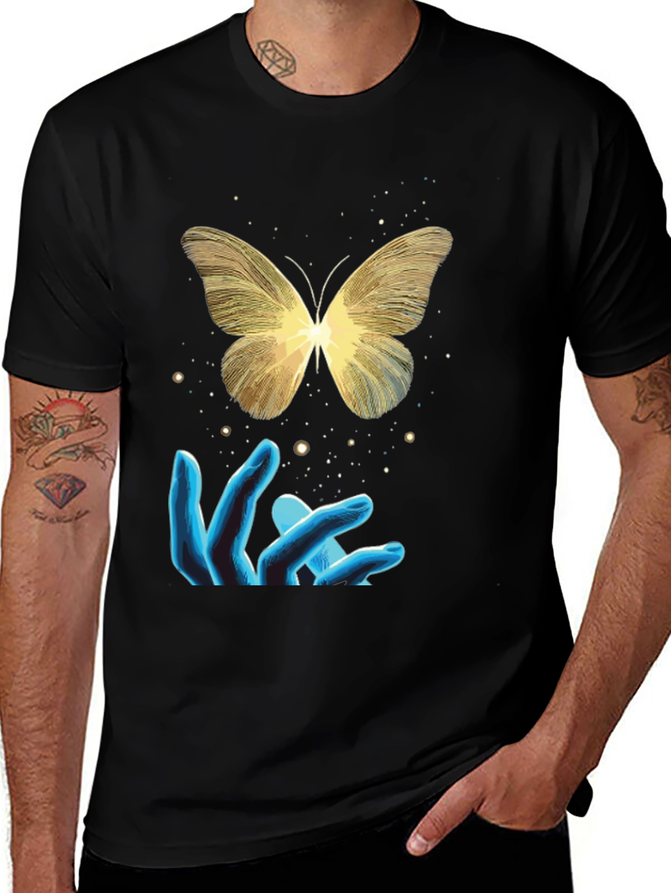 Variant 24 of Butterfly and Hands Graphic Tee - Black