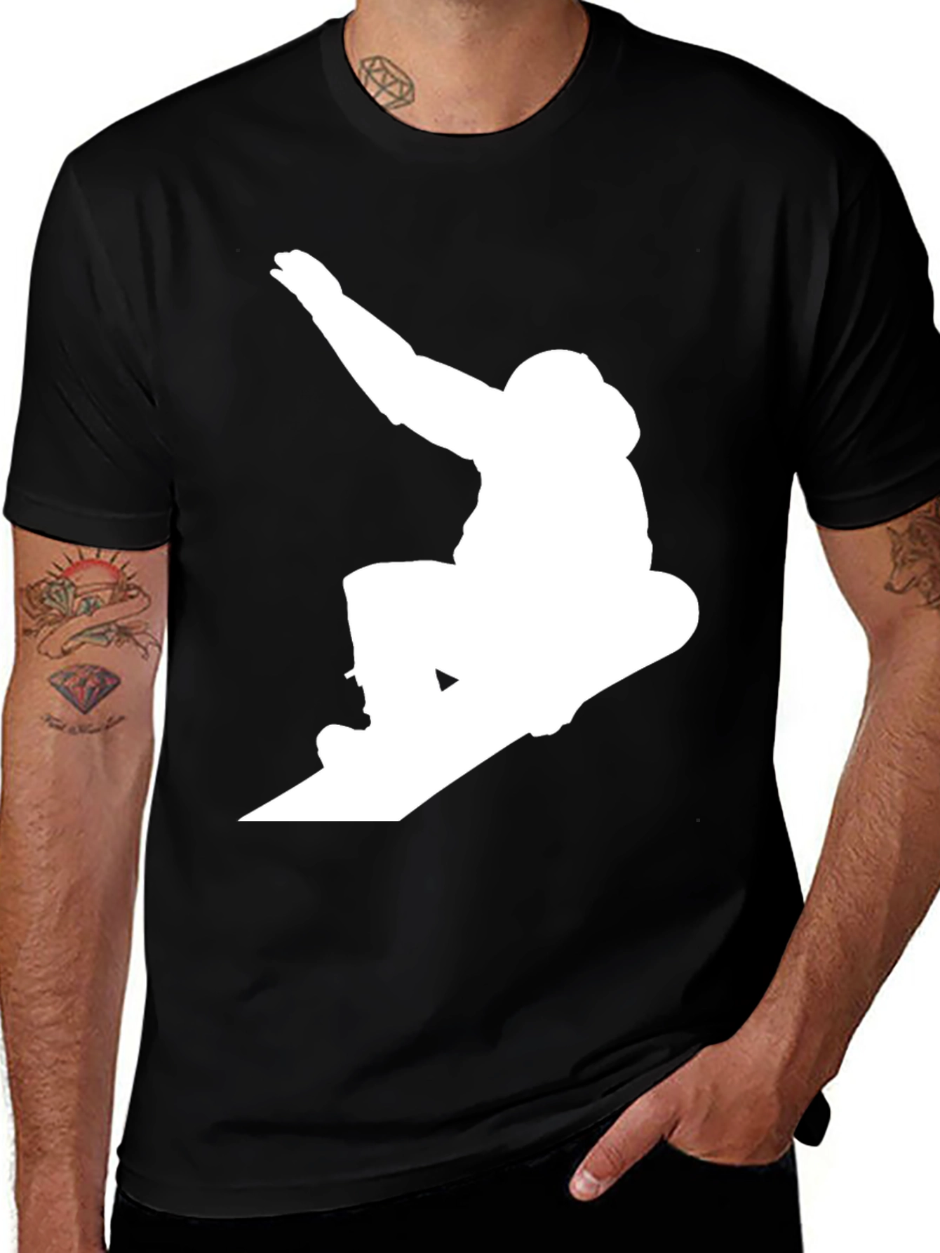 Variant 3 of Snowboarder Graphic Tee - Black Cotton Blend