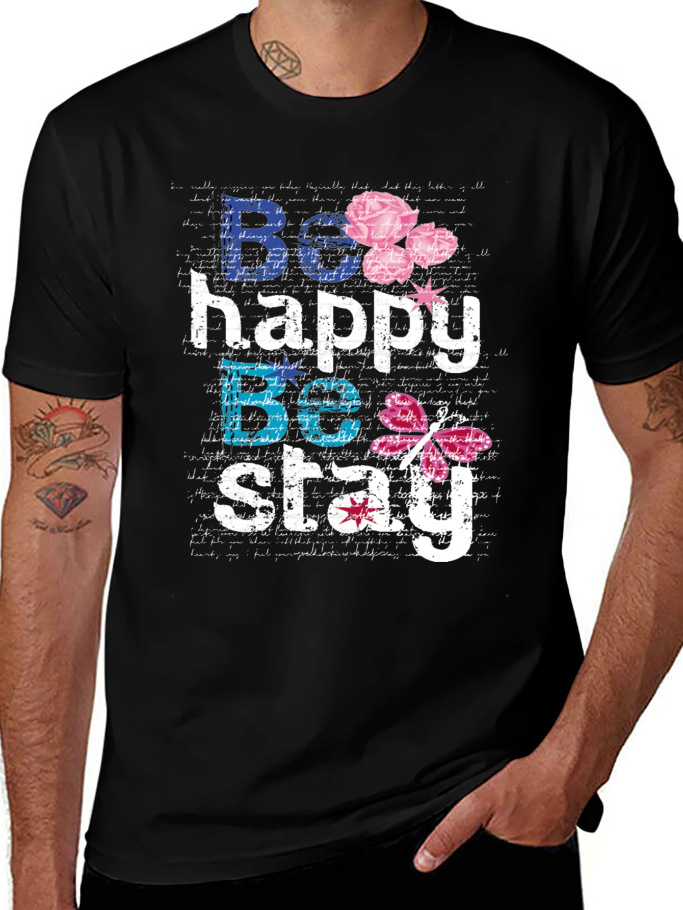 Variant 3 of Be Happy Be Stay Black Graphic T-Shirt