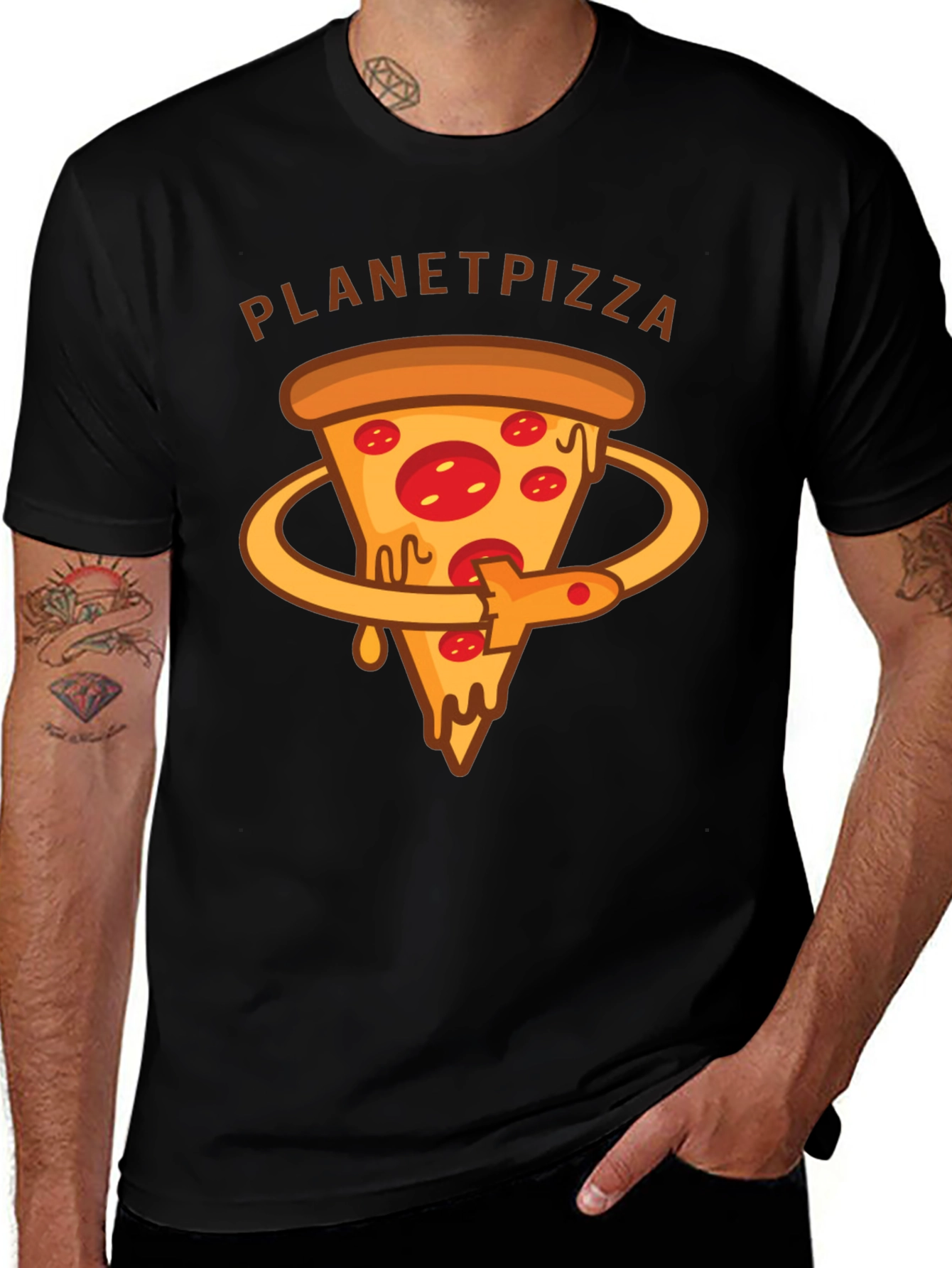 Variant 11 of Planet Pizza Graphic T-Shirt - Casual Black Tee