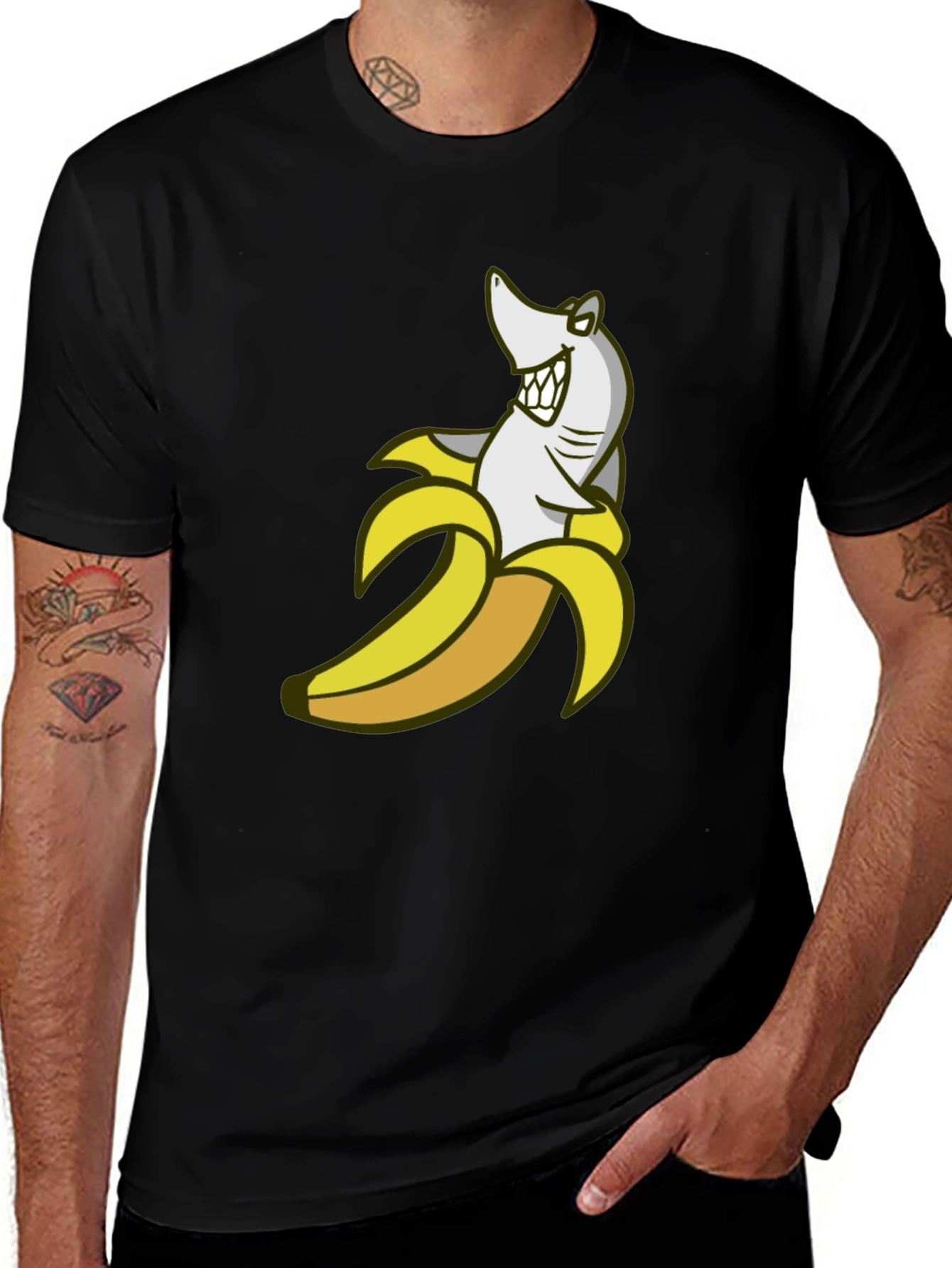 Variant 19 of Shark Banana Funny Graphic Tee - Mens Cotton Blend