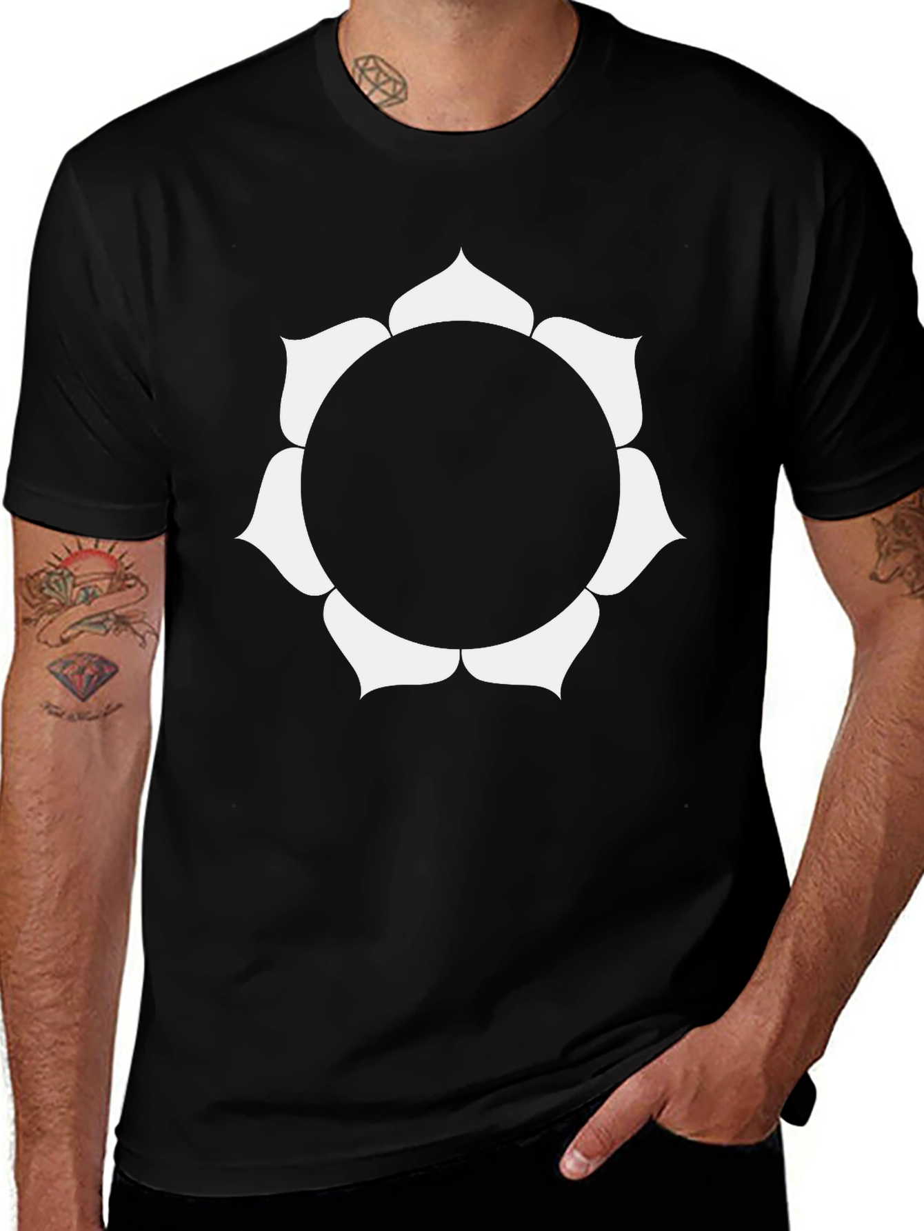 Variant 6 of Black T-Shirt with White Floral Design