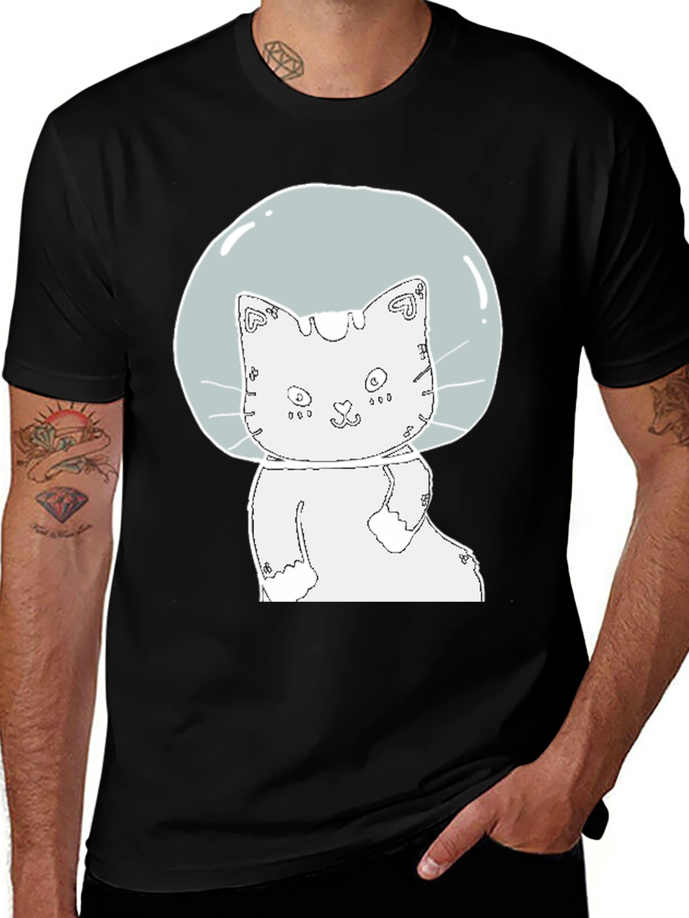 Variant 11 of Astronaut Cat Graphic Tee - Cool Black T-Shirt