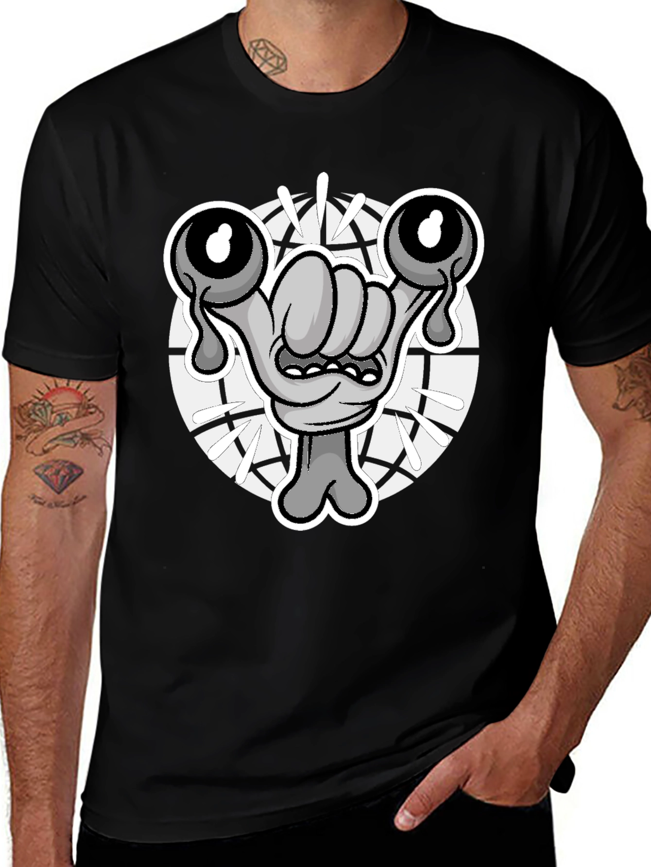 Variant 19 of Cartoon Eye Hand Graphic Black T-Shirt