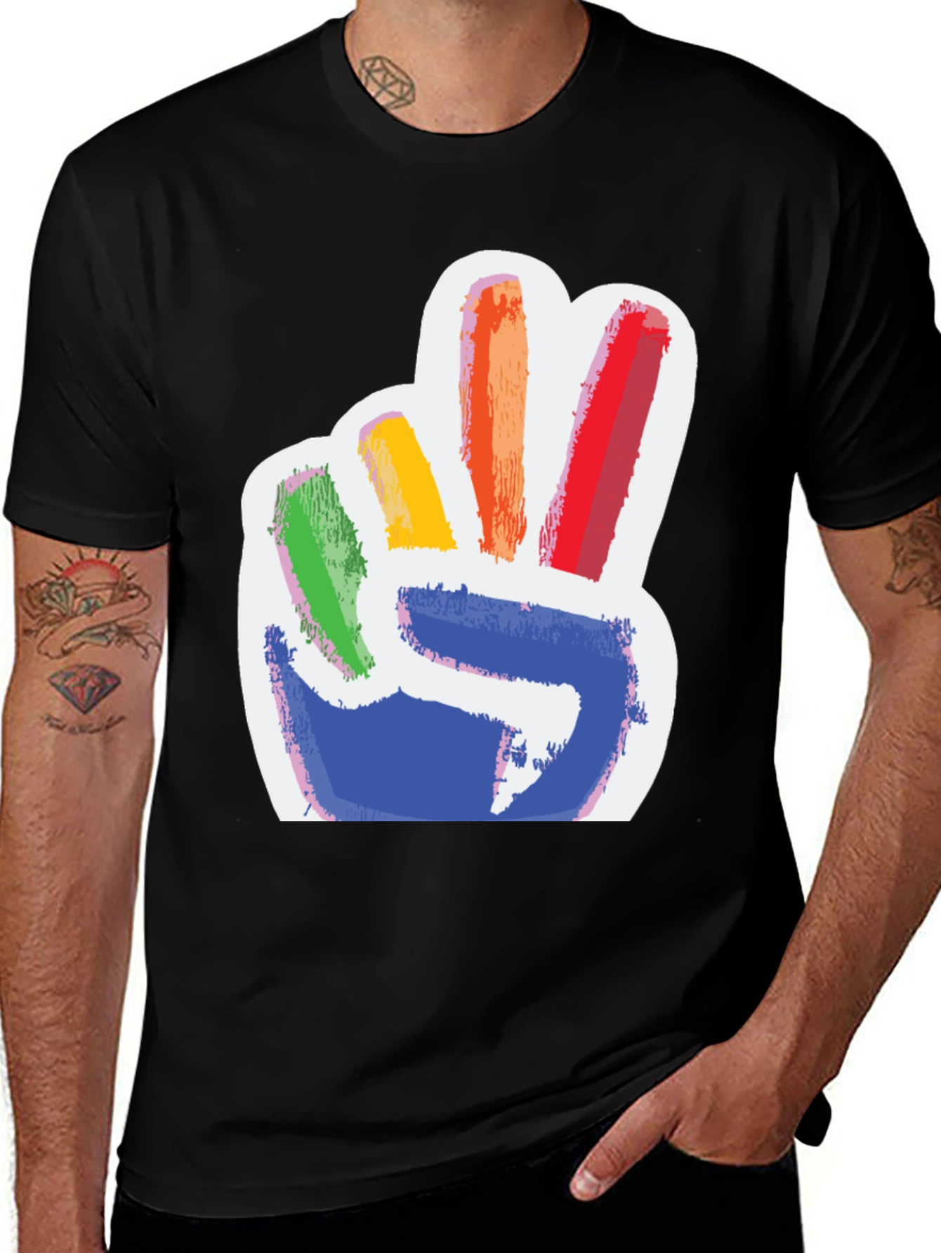 Variant 26 of Rainbow Peace Sign Graphic Tee - Men's Black T-Shirt