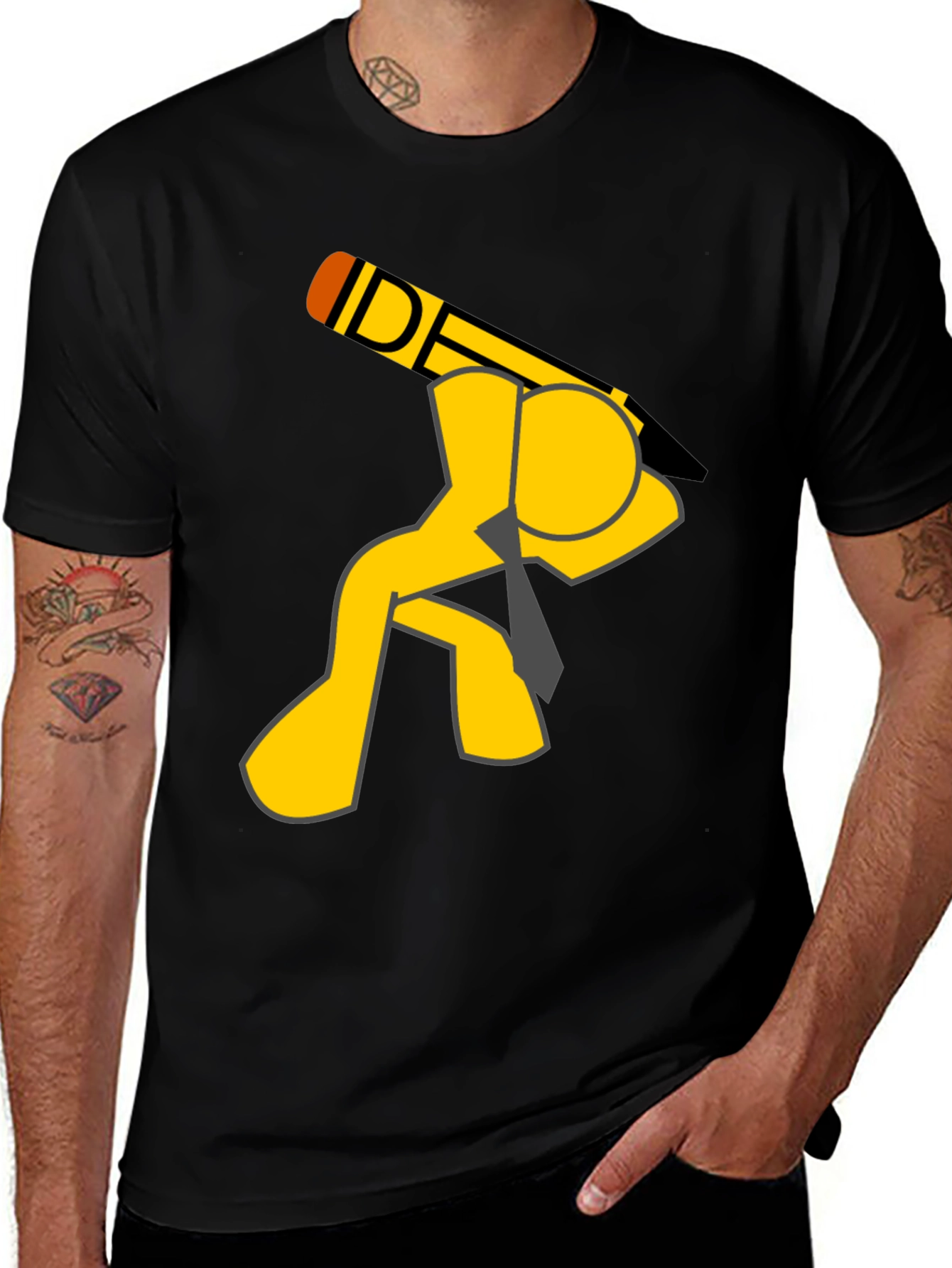 Variant 28 of Funny Yellow Writing Stick Figure Graphic Tee