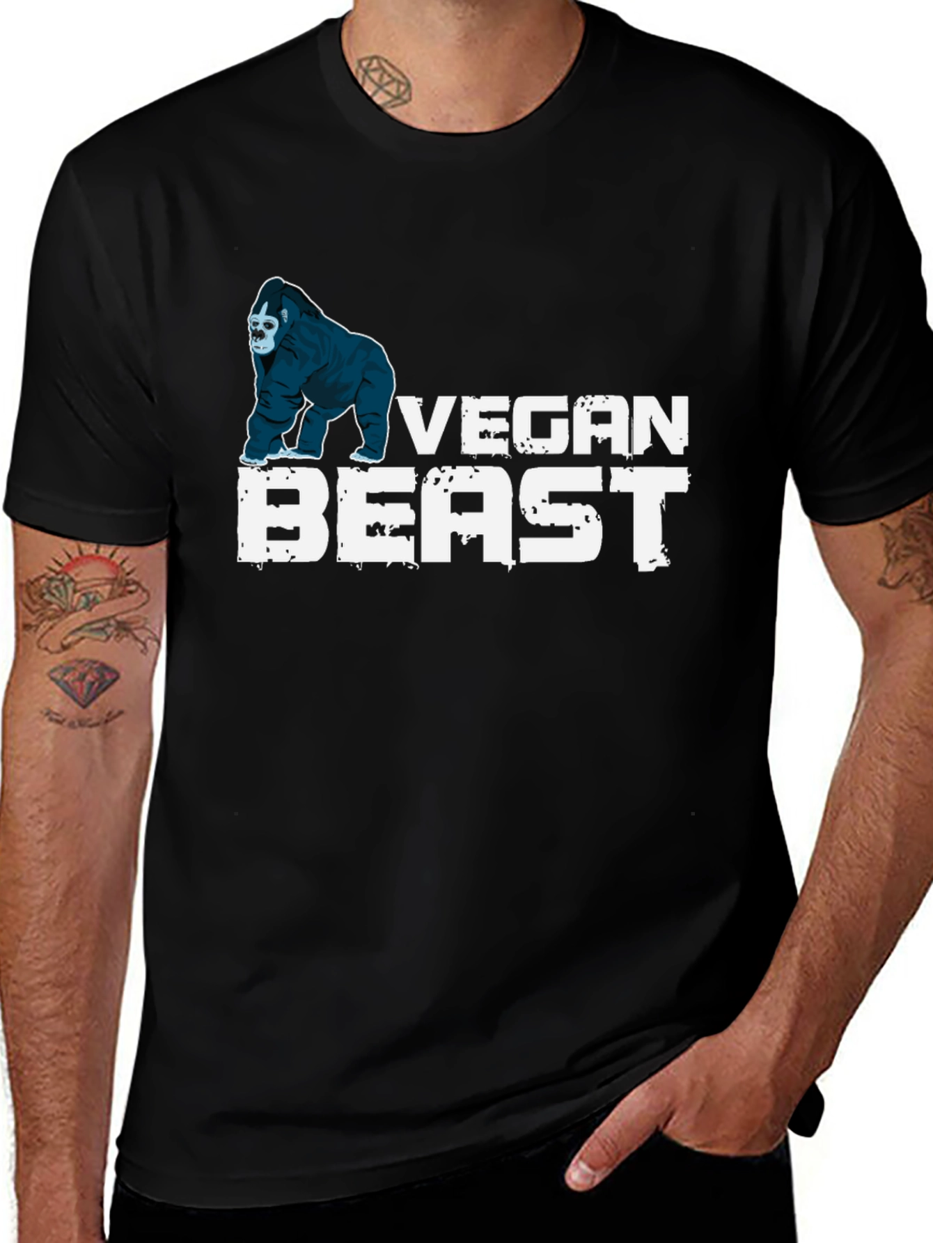 Vegan Beast T-Shirt - Gorilla Design, Black