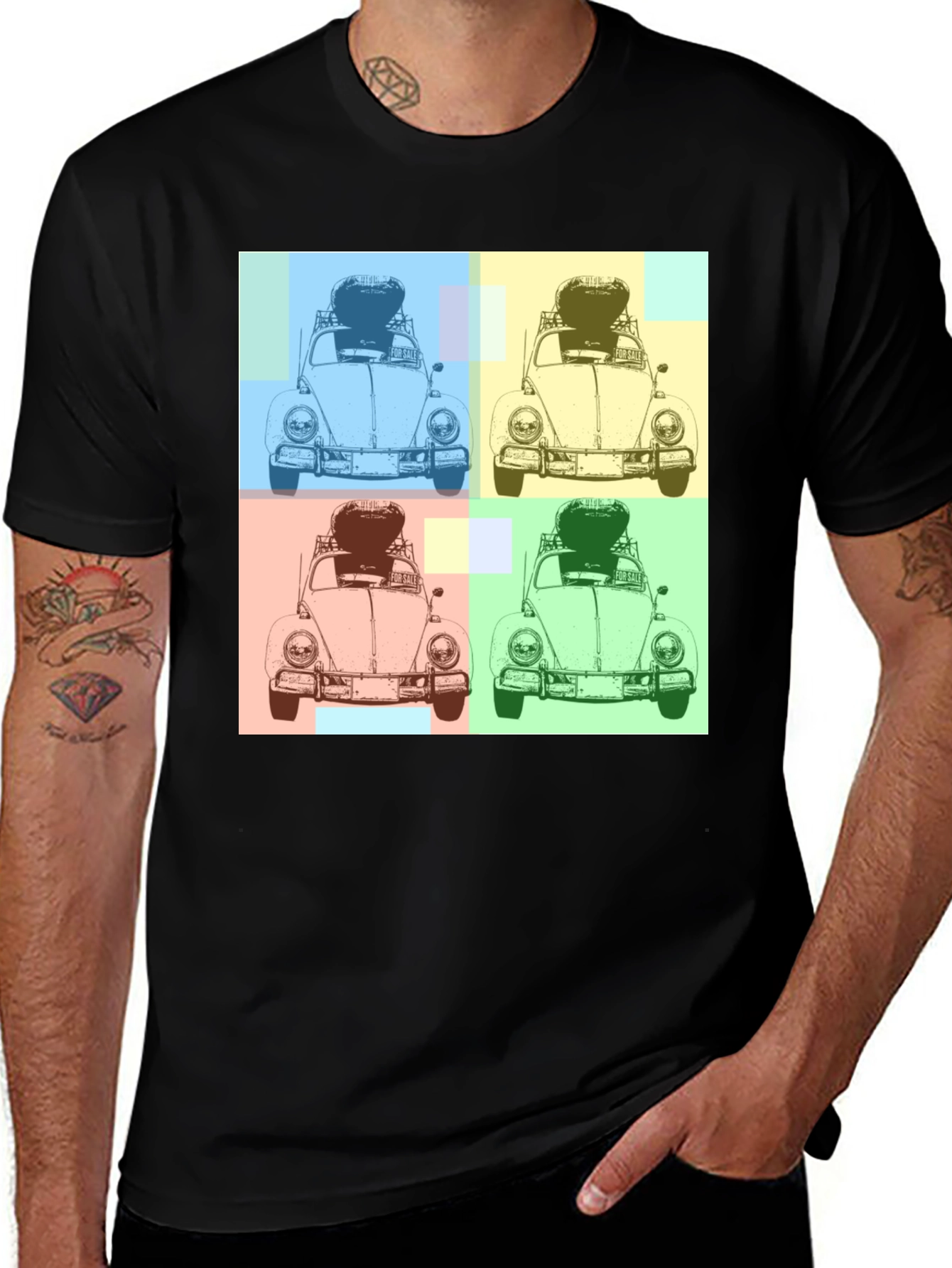 Variant 29 of Pop Art Beetle Car Graphic Black T-Shirt