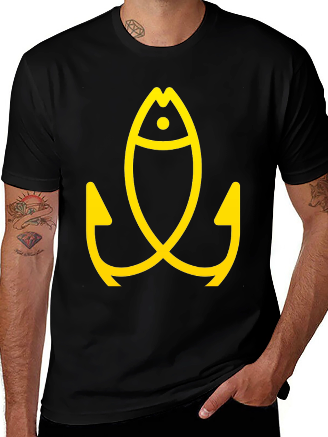 Variant 30 of Black T-Shirt with Yellow Fish and Anchor Graphic