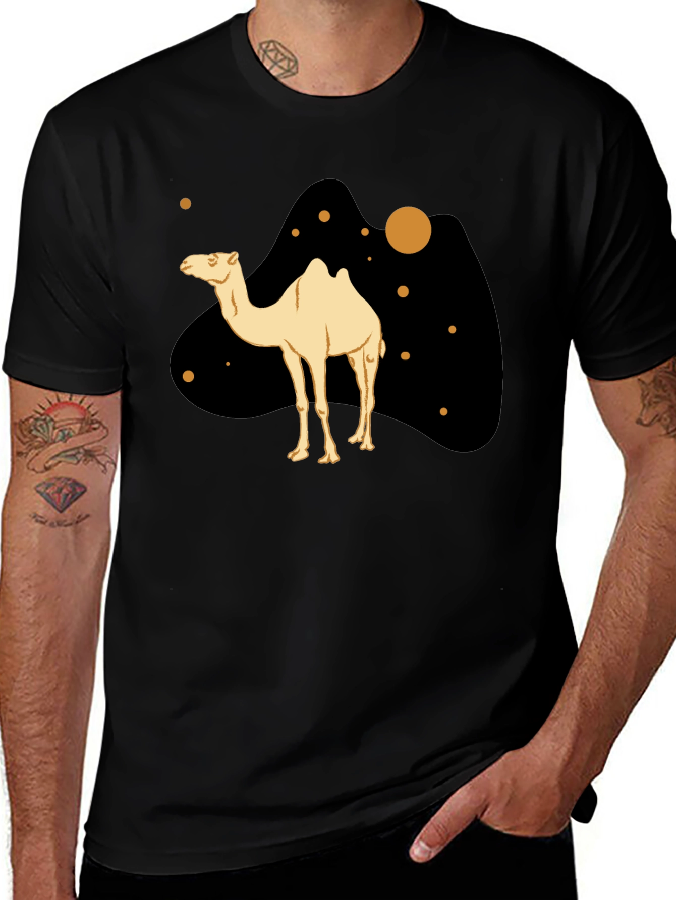 Variant 30 of Camel Graphic Print Black T-Shirt