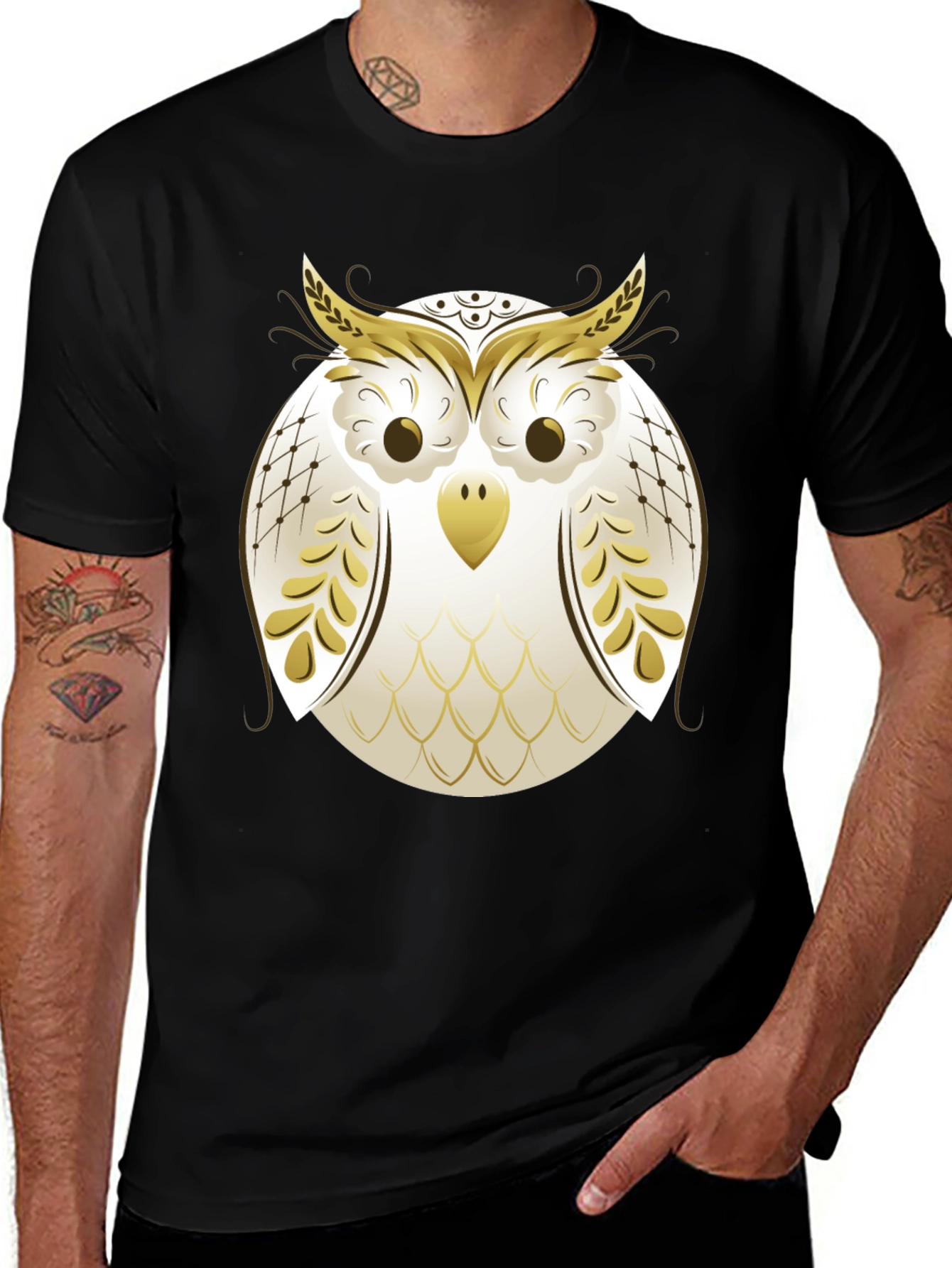 Variant 7 of Stylish Owl Graphic Black T-Shirt