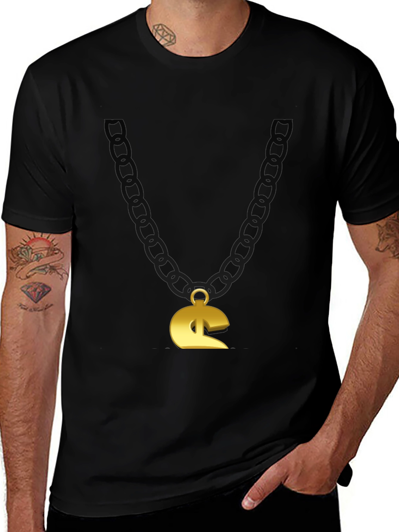 Variant 18 of Gold Chain Pendant T-Shirt - Men's Novelty Graphic Tee