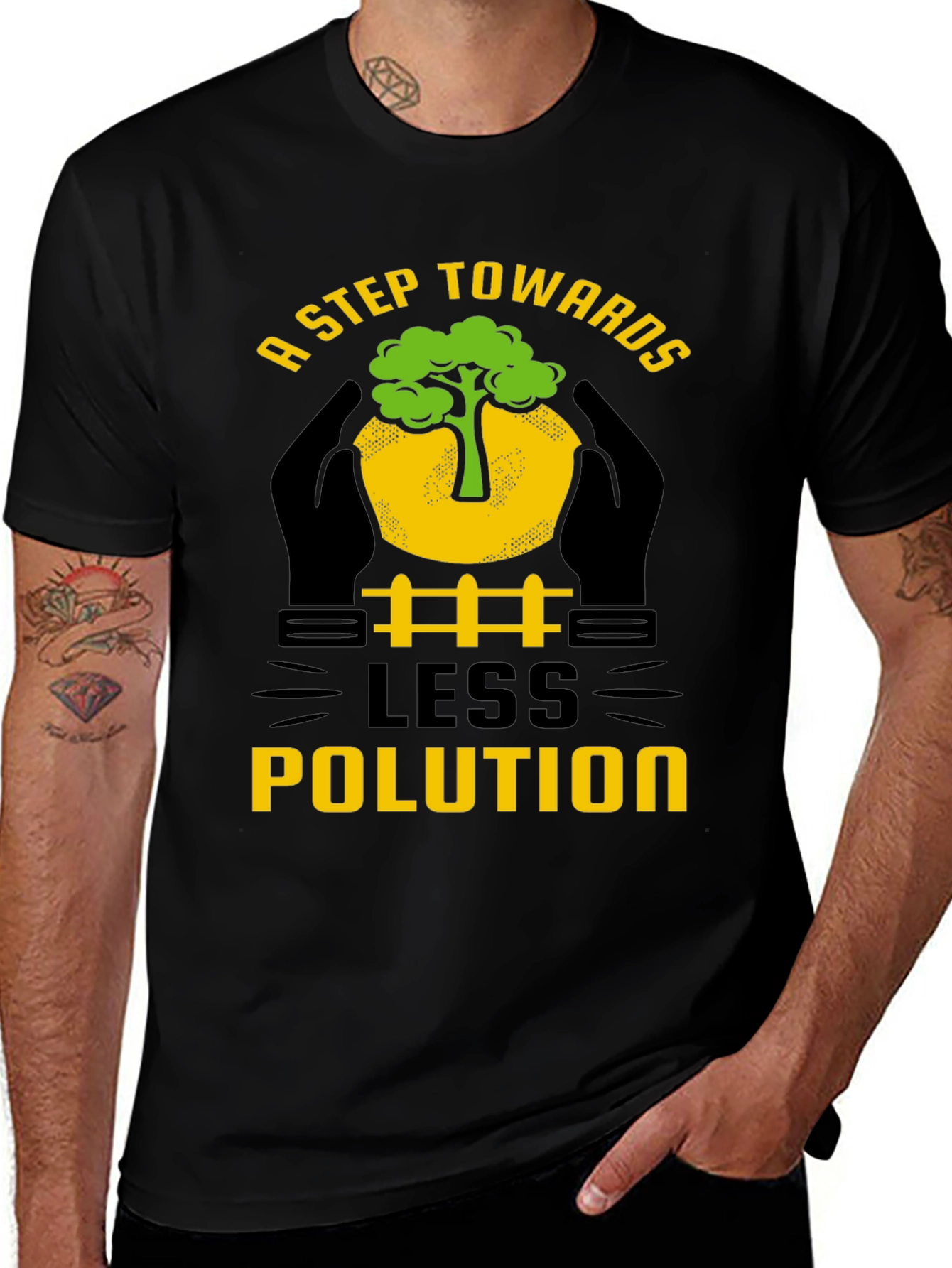 Variant 29 of Eco-Friendly "Less Pollution" Graphic T-Shirt