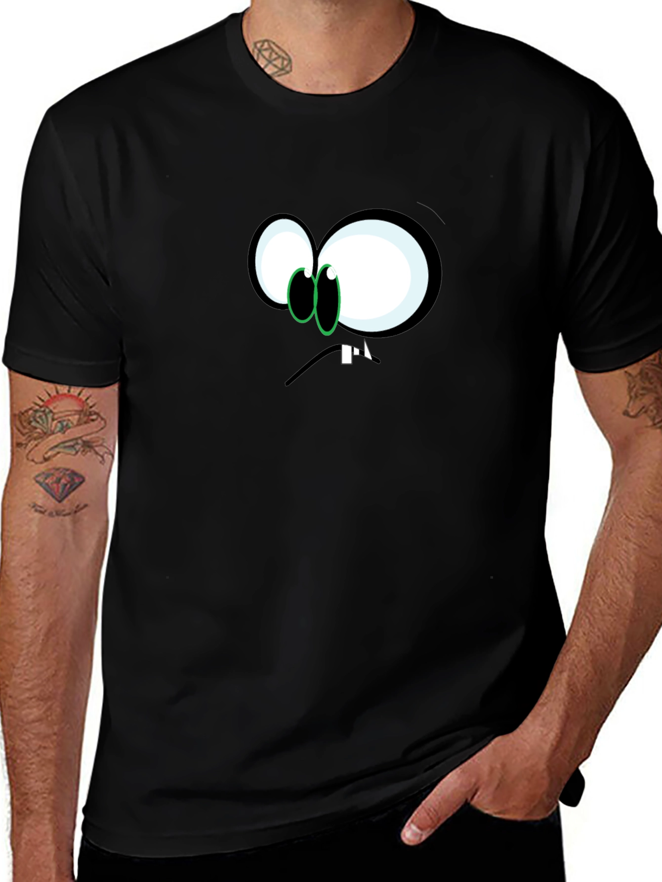 Variant 24 of Funny Cartoon Face Graphic Black T-Shirt