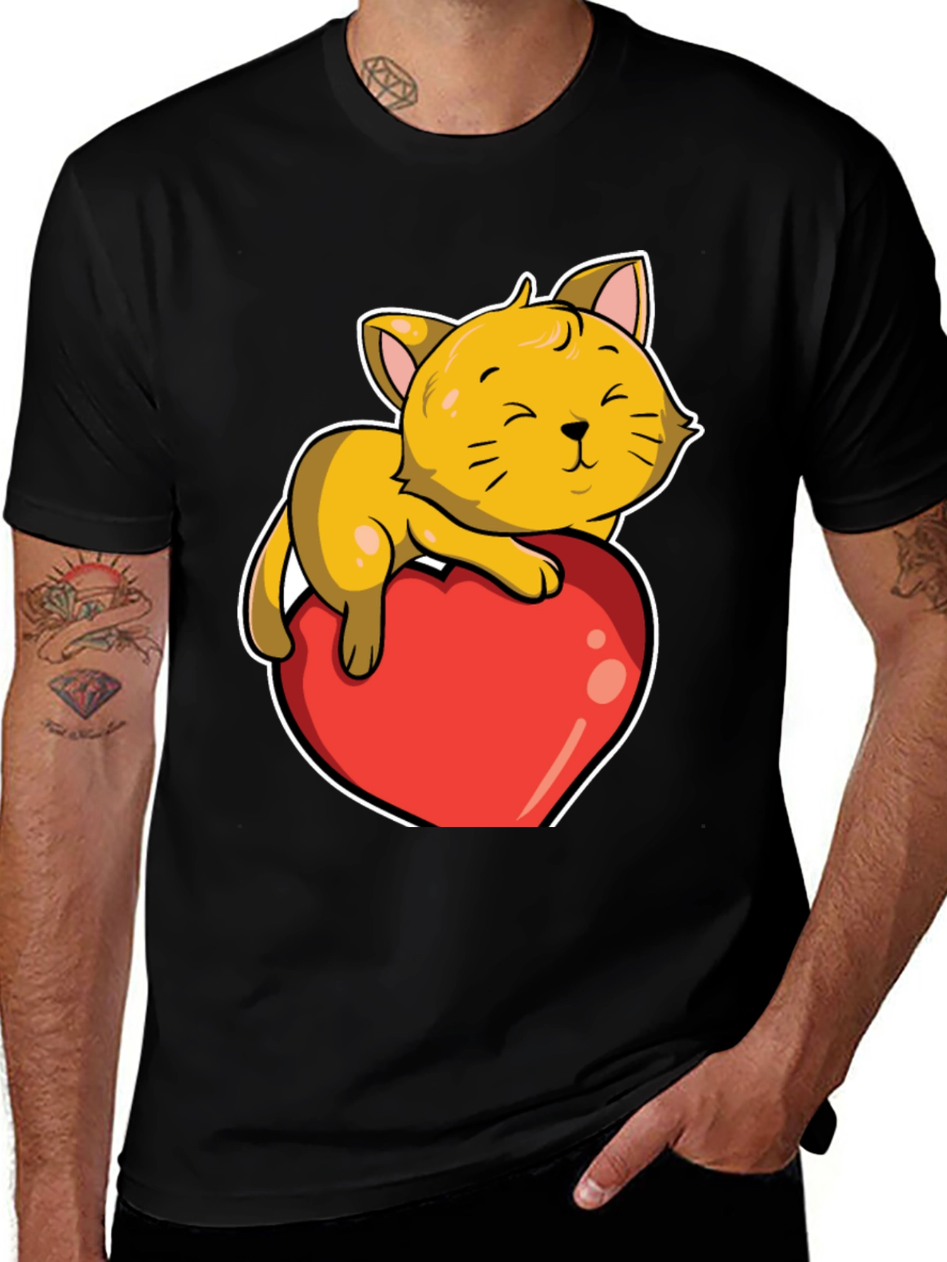Variant 12 of Cat on Heart Graphic Tee