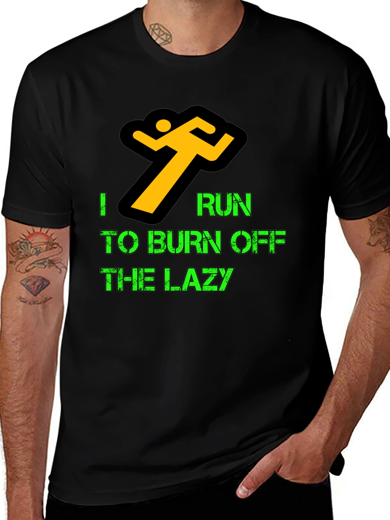 Variant 14 of I Run to Burn Off Lazy Black T-Shirt