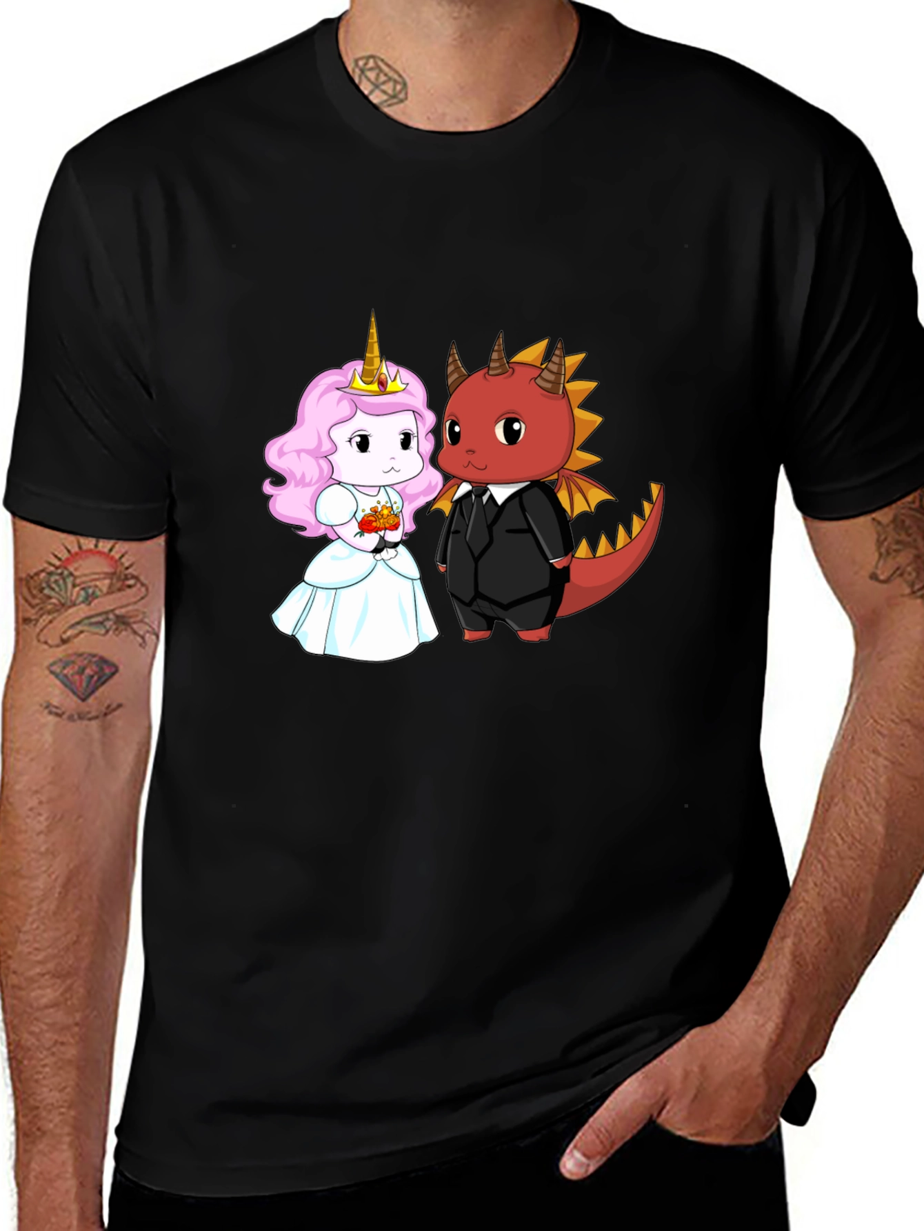 Variant 14 of Unicorn and Dragon Cartoon Graphic Tee