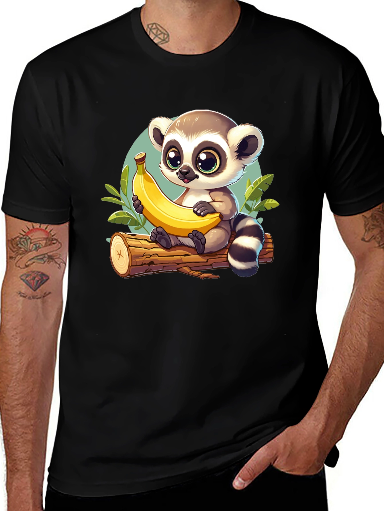 Variant 17 of Cute Lemur & Banana Cartoon T-Shirt
