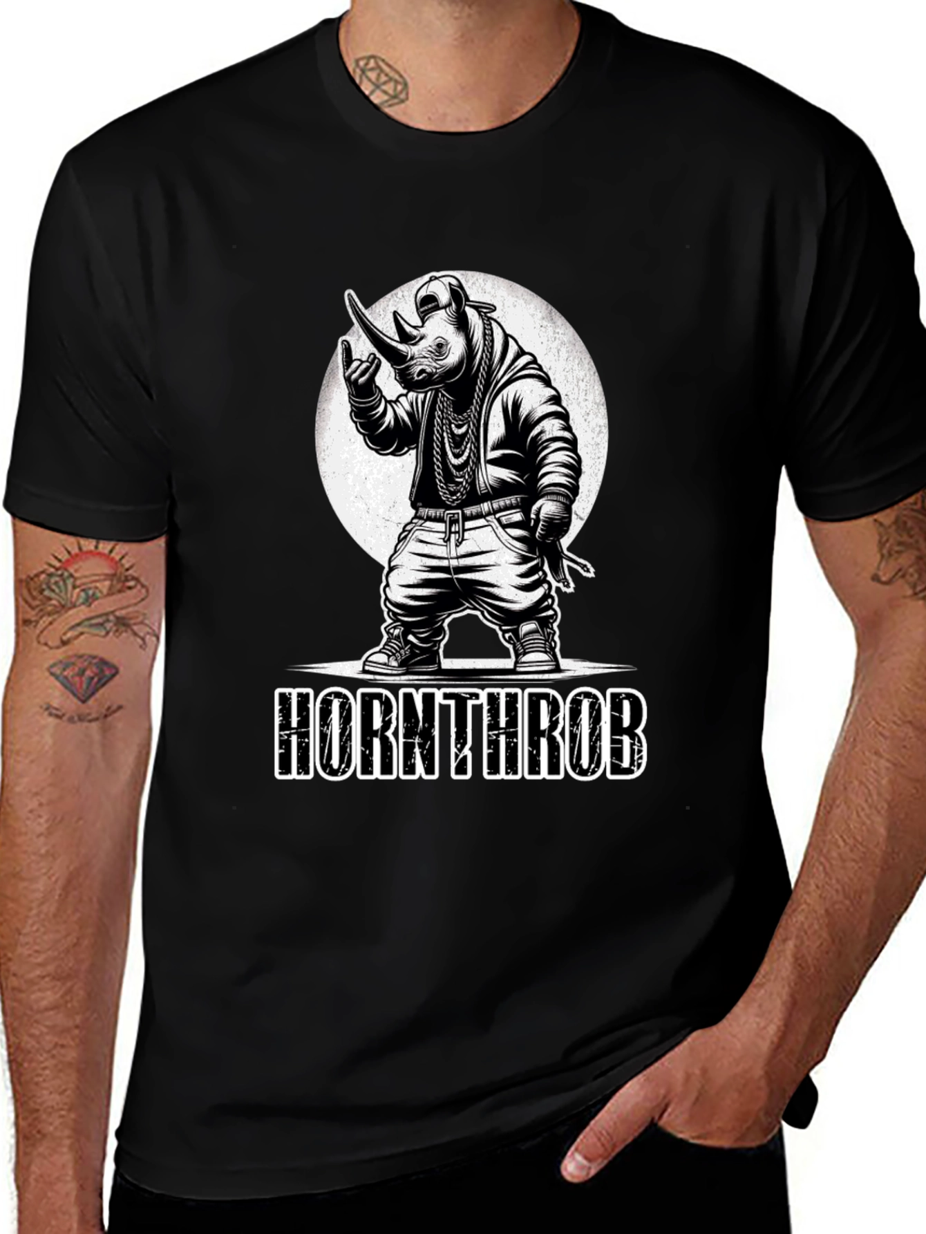 Variant 22 of Hornthrob Rhino Graphic Tee - Black Cotton T-Shirt