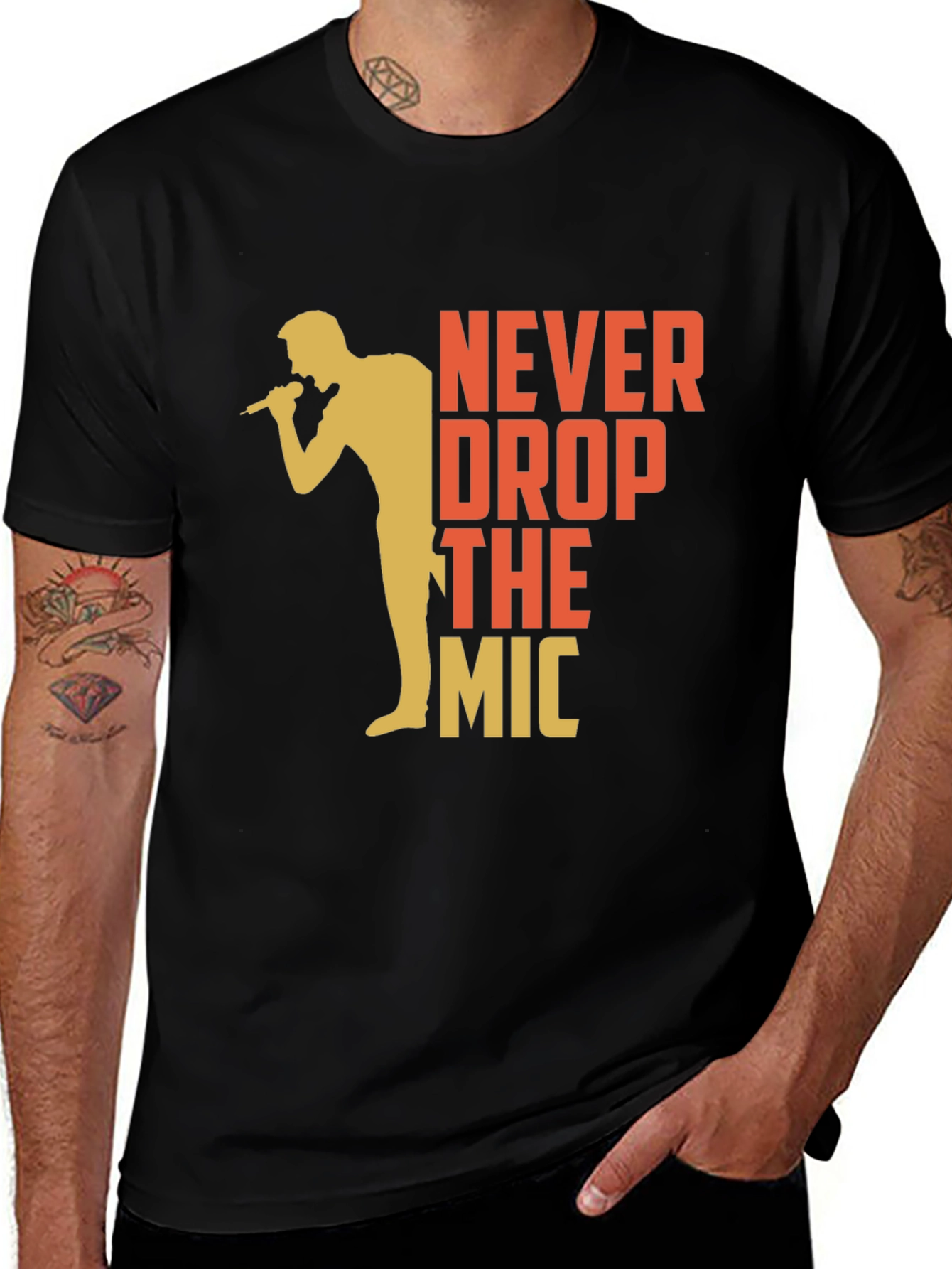 Black Never Drop The Mic Graphic Tee - Black Cotton T-Shirt main image