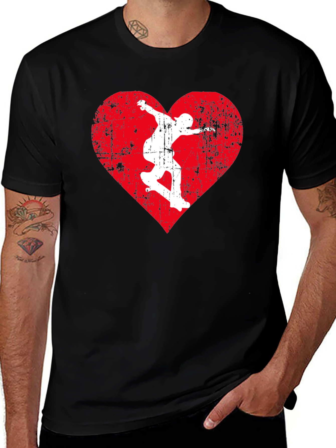 Variant 14 of Skateboarding Heart Graphic Tee - Black Cotton