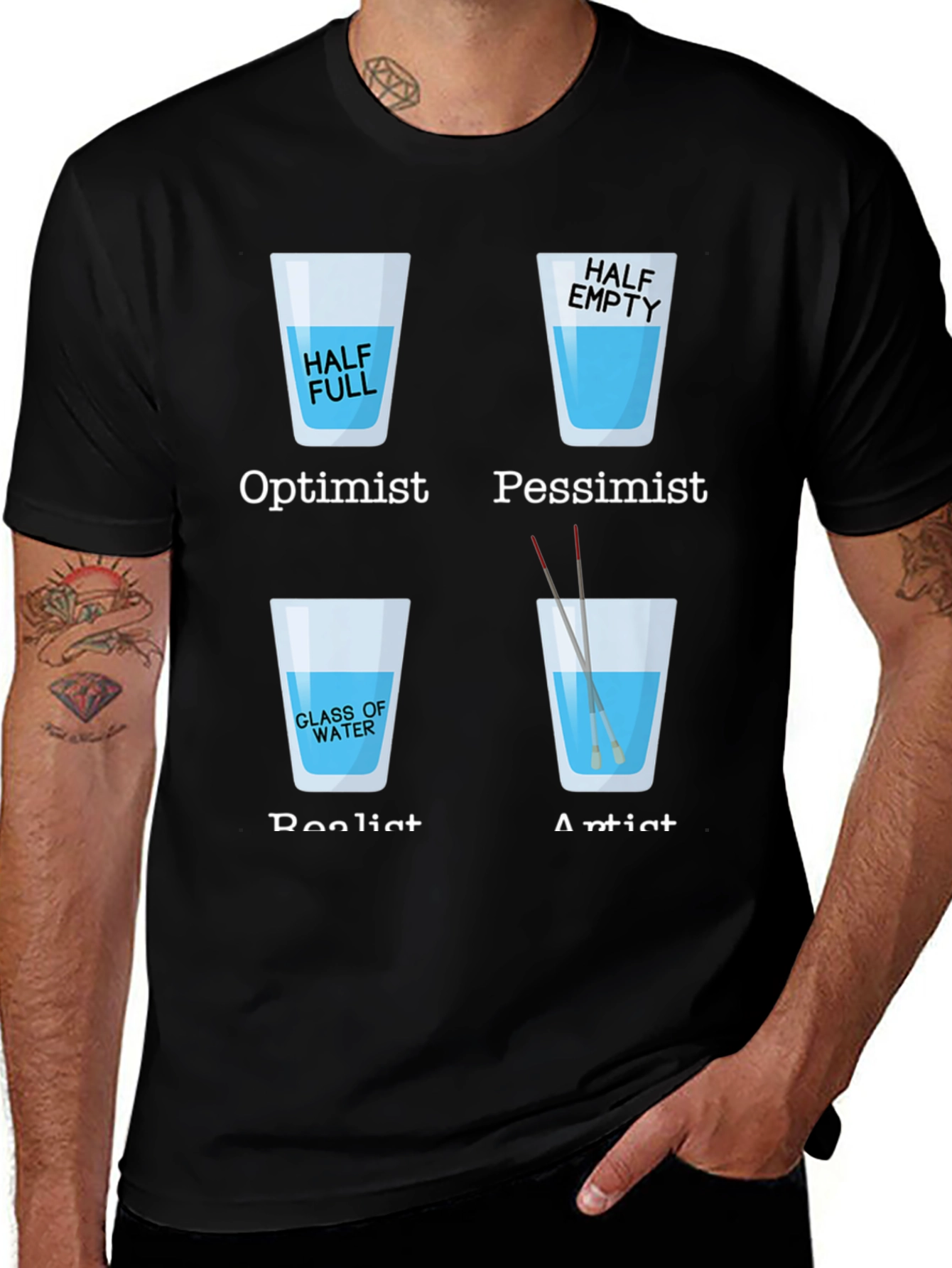 Optimist Pessimist Artist Glass of Water T-Shirt