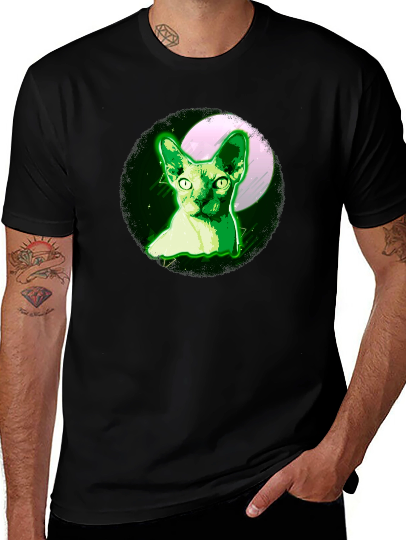 Sphynx Cat Moon T-Shirt - Glow Green Design