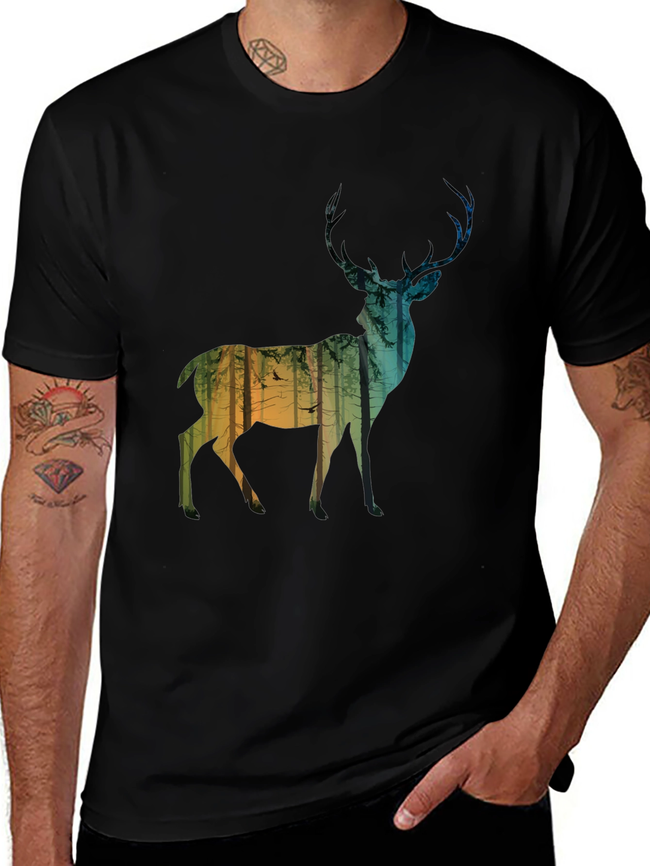 Variant 9 of Deer Forest Silhouette Men's Black T-Shirt