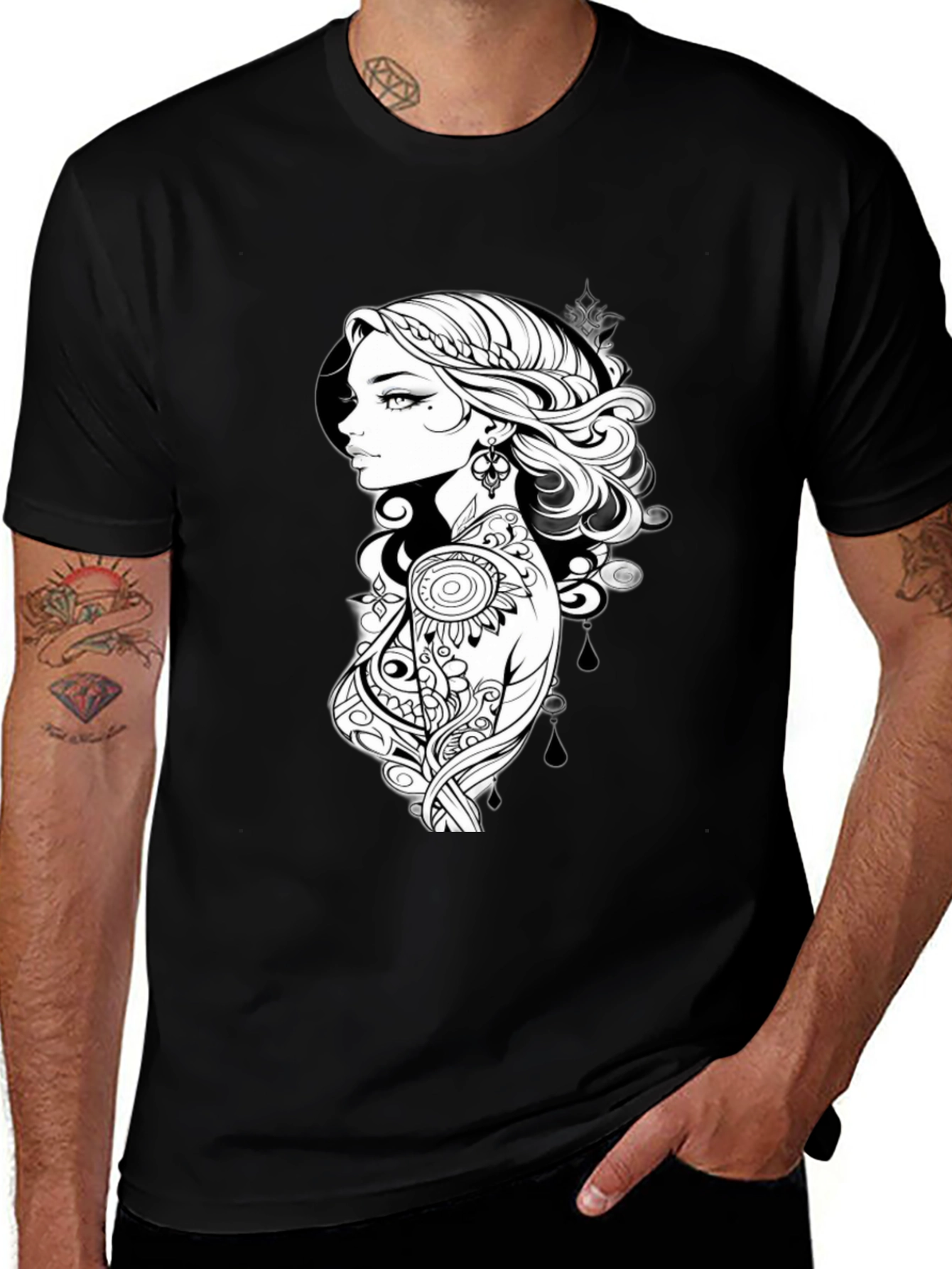Variant 17 of Black T-Shirt with Artistic Woman Graphic