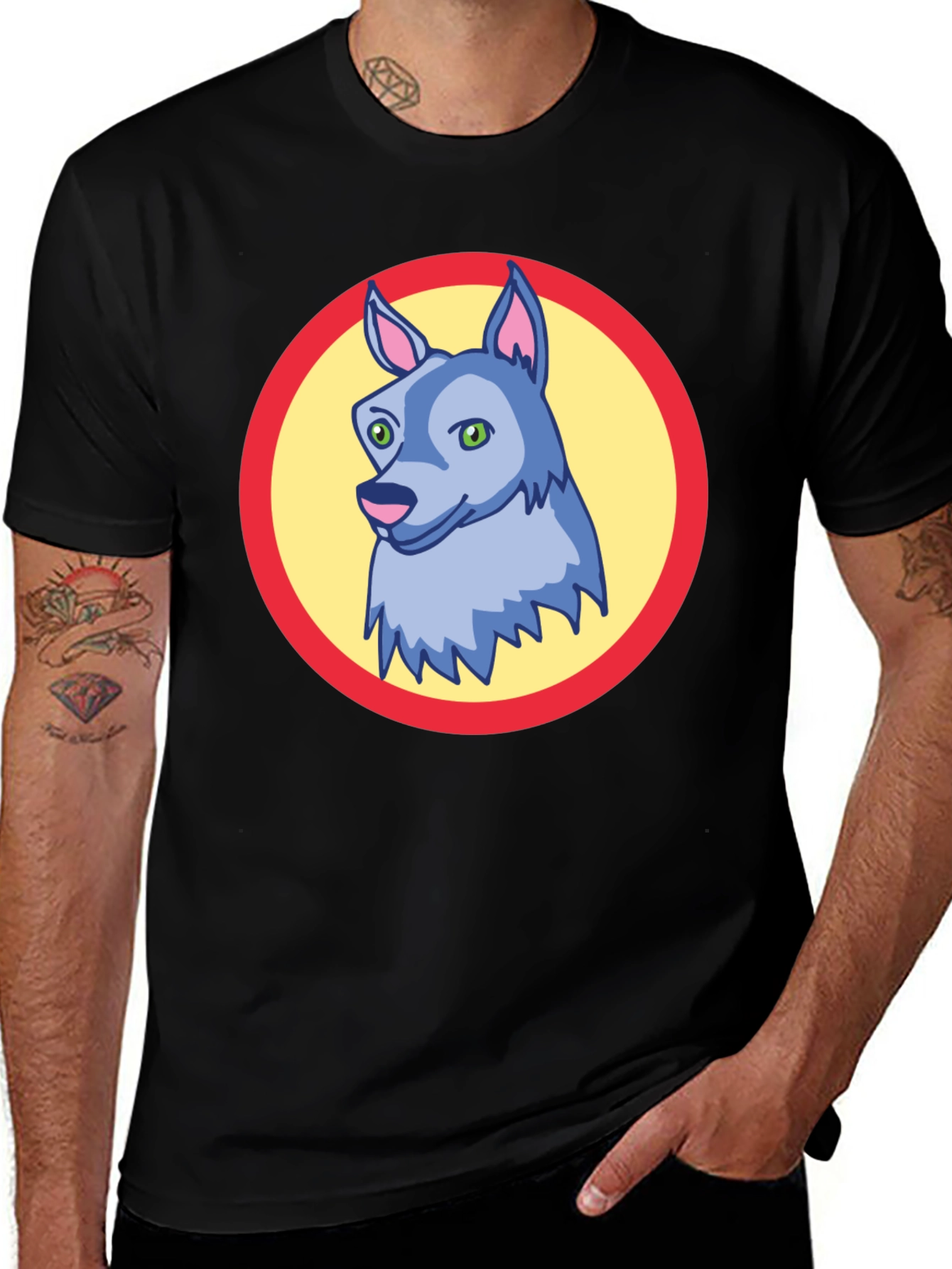 Variant 19 of Cartoon Wolf Graphic Tee - Black Unisex T-Shirt