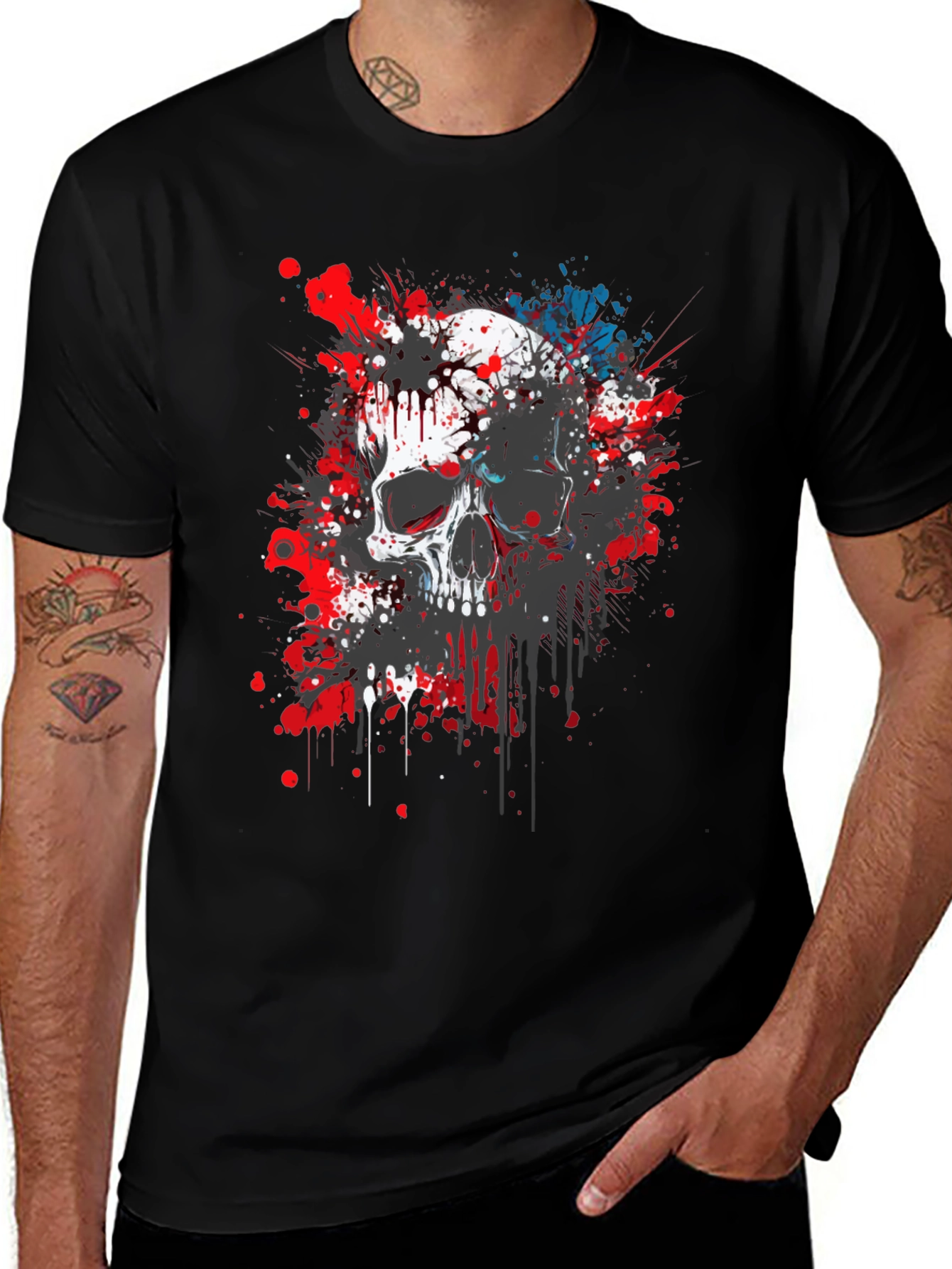 Variant 7 of Skull Splatter Graphic Print Black T-Shirt