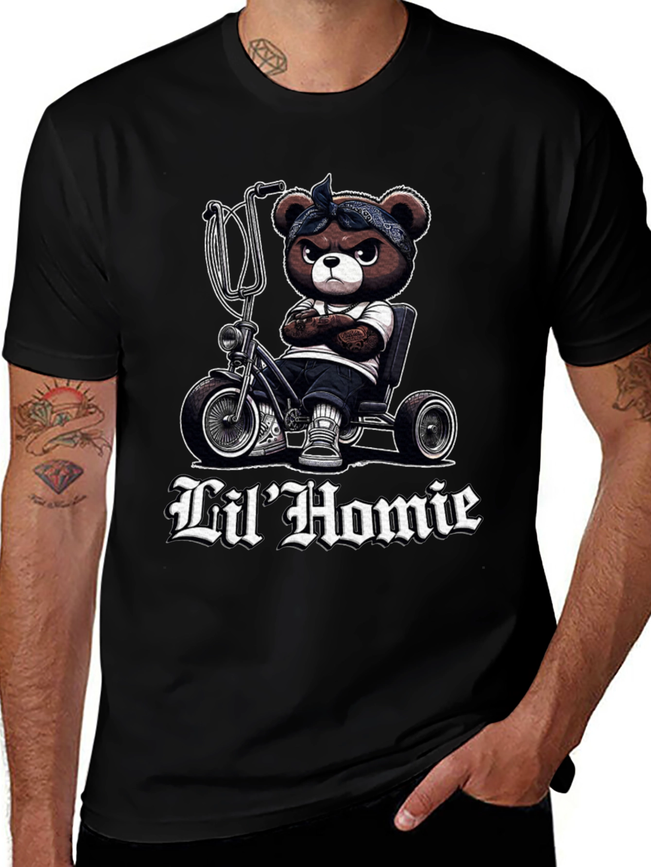 Variant 13 of Lil' Homie Bear on Trike Graphic Tee