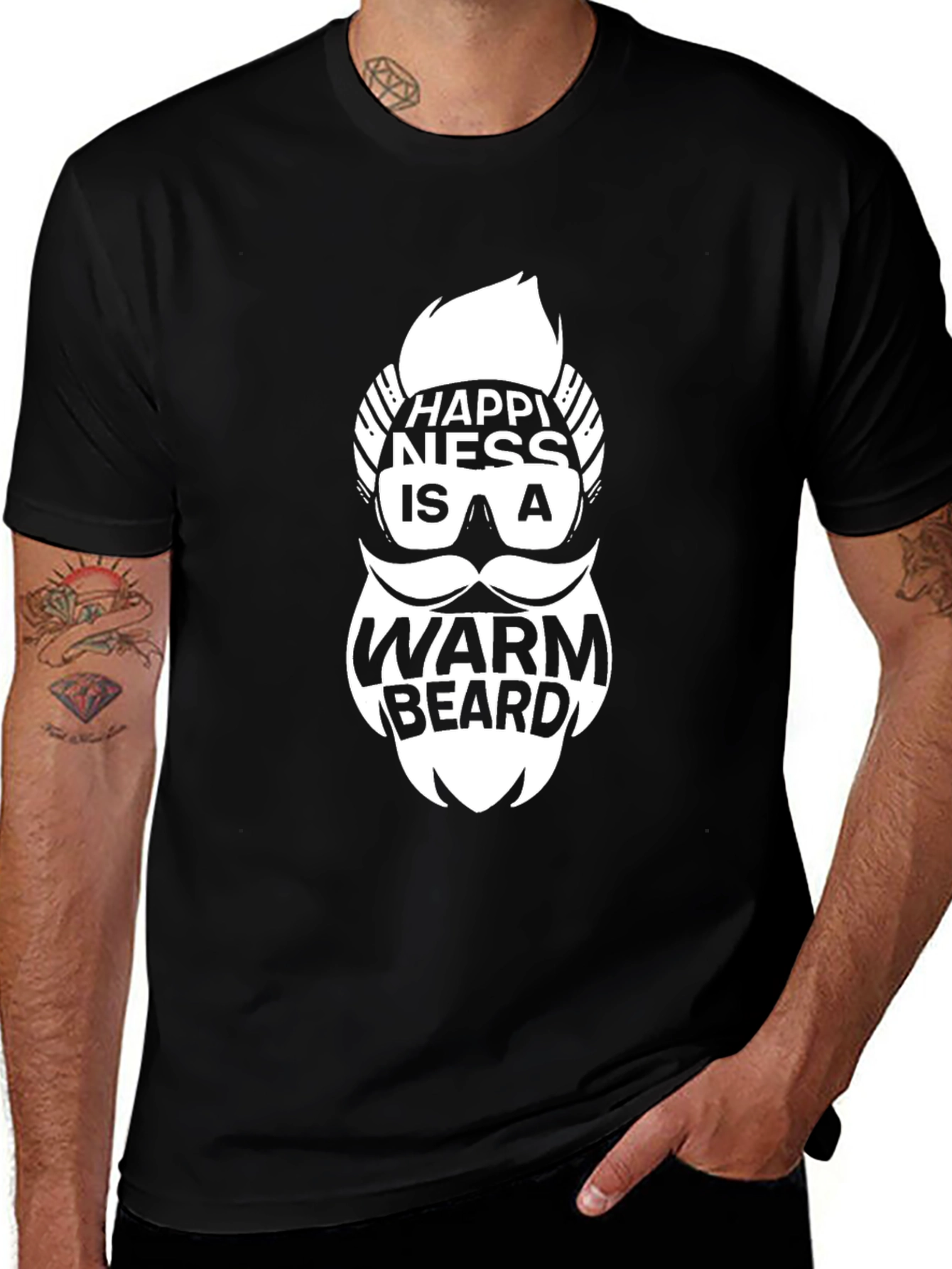 Variant 24 of Happiness Warm Beard Graphic Tee - Black Cotton