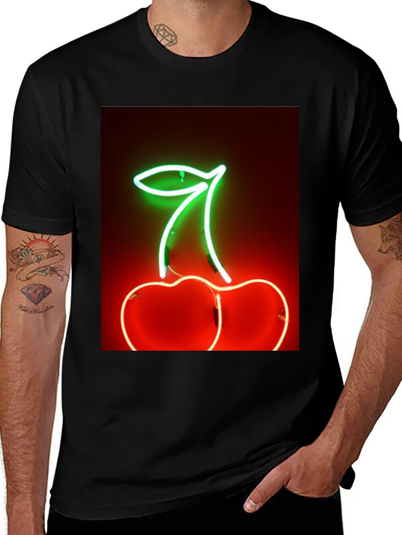 Variant 21 of Neon Cherry T-Shirt - Glowing Fruit Graphic Tee