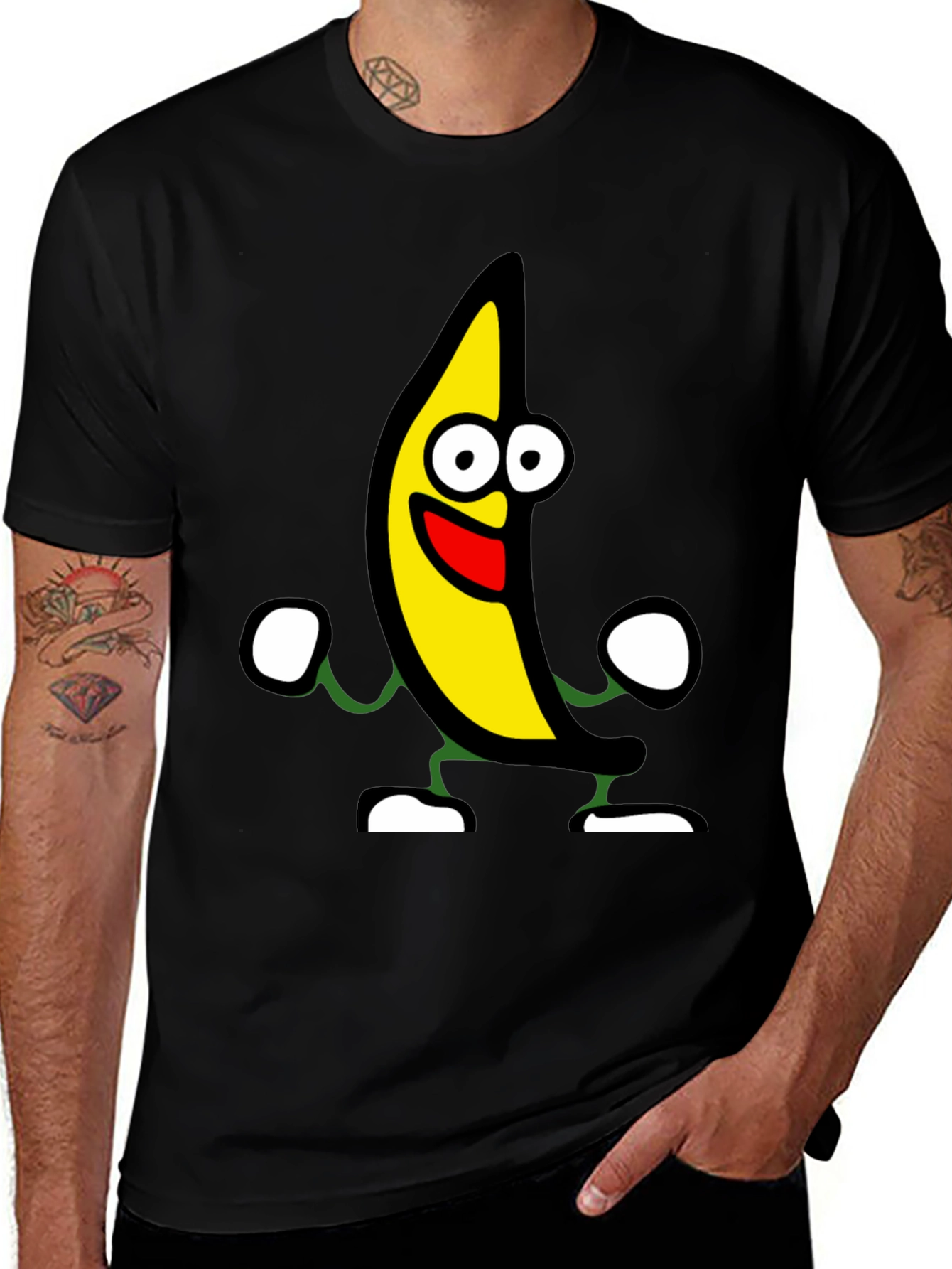 Variant 11 of Funny Banana Cartoon Graphic Black T-Shirt