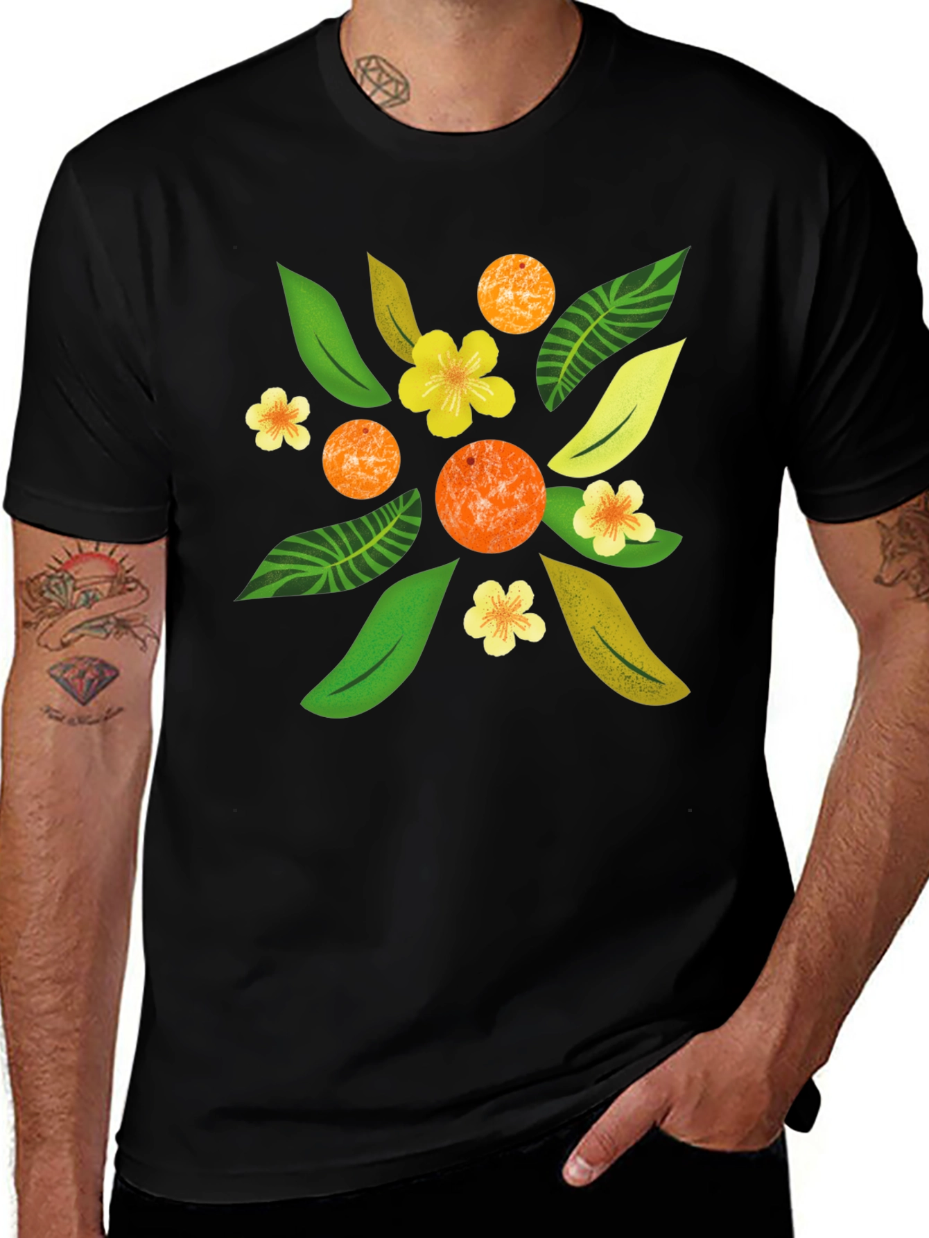 Variant 19 of Tropical Floral Print Black T-Shirt