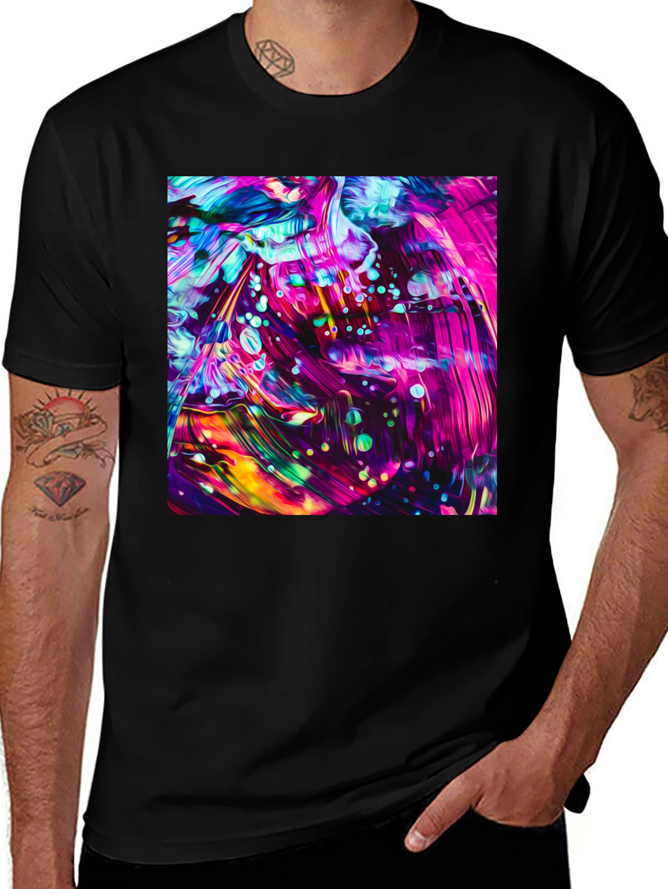 Variant 28 of Vivid Abstract Art Graphic Black T-Shirt