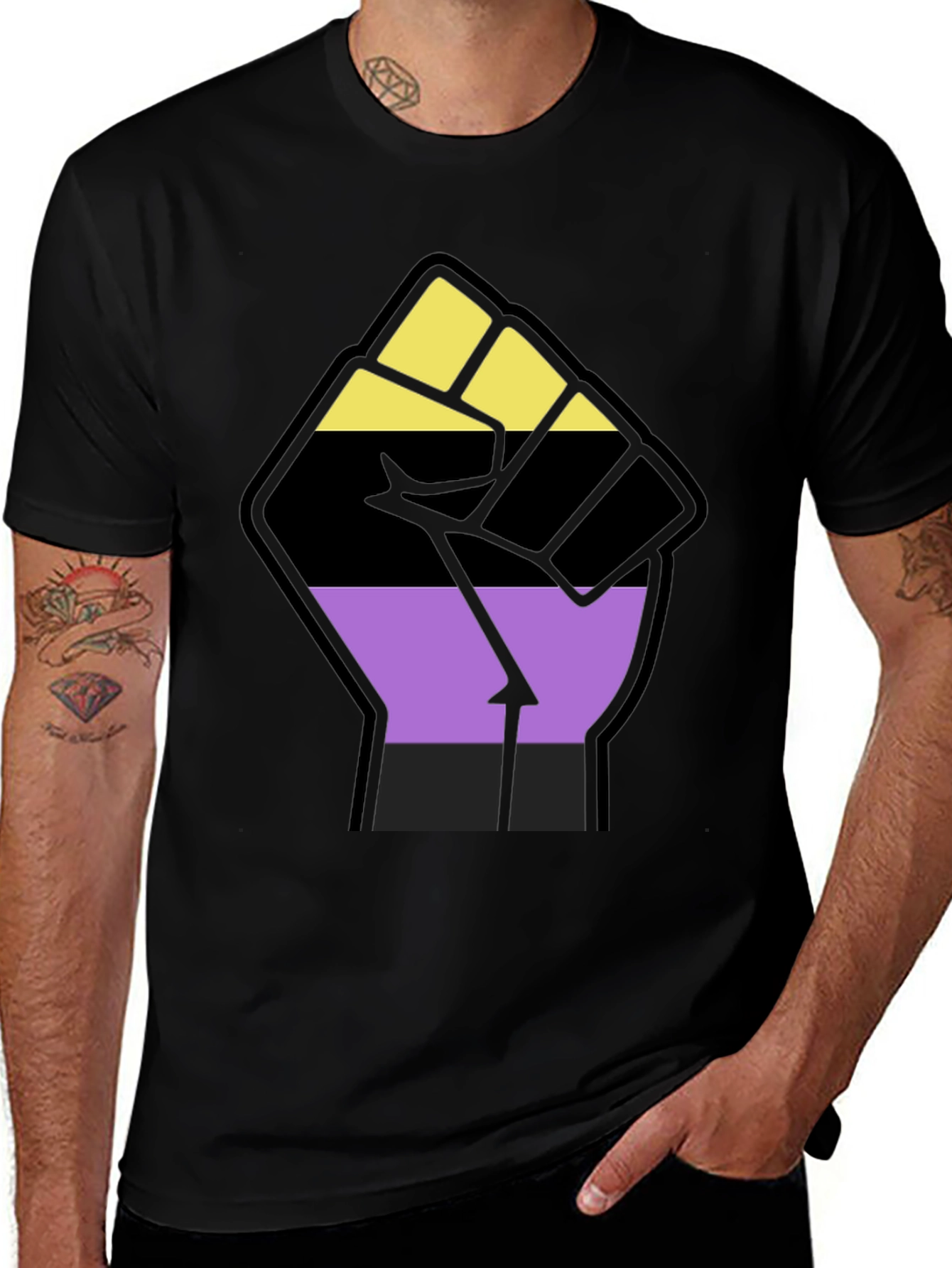 Variant 21 of Nonbinary Pride Fist Black Tee