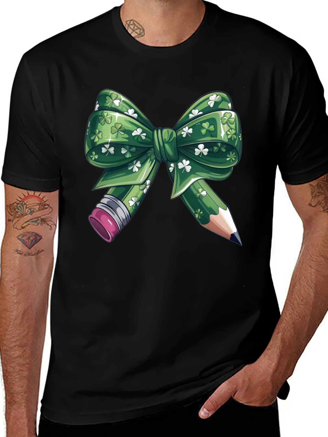 Lucky Teacher Pencil Bow T-Shirt St. Patrick's Day