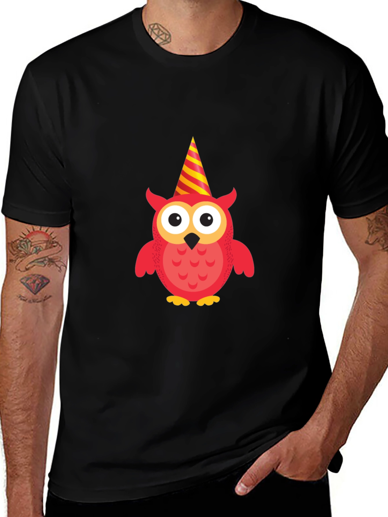 Variant 16 of Party Owl Graphic Tee - Black Cotton T-Shirt
