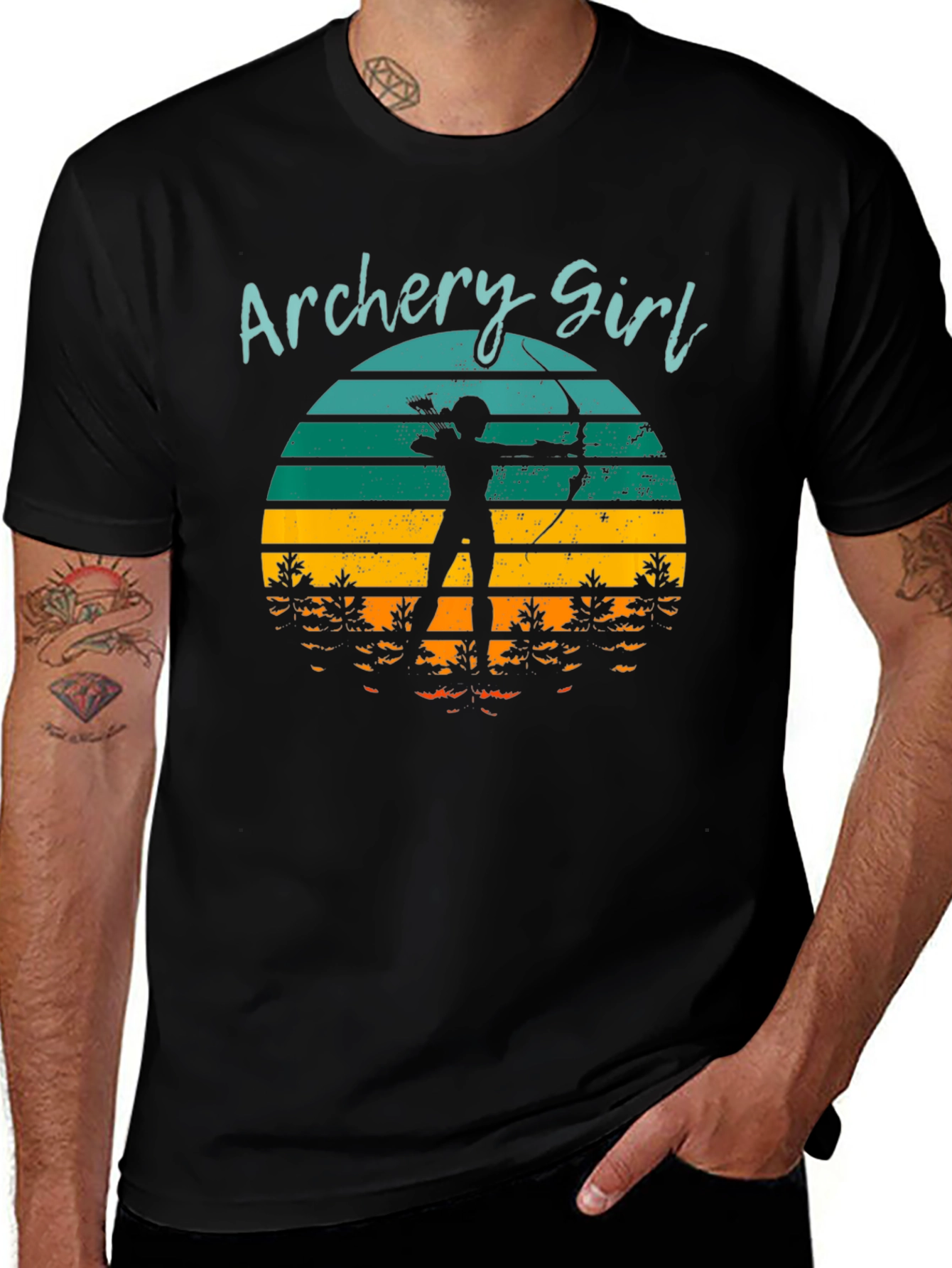 Variant 5 of Archery Girl T-Shirt Retro Silhouette Design