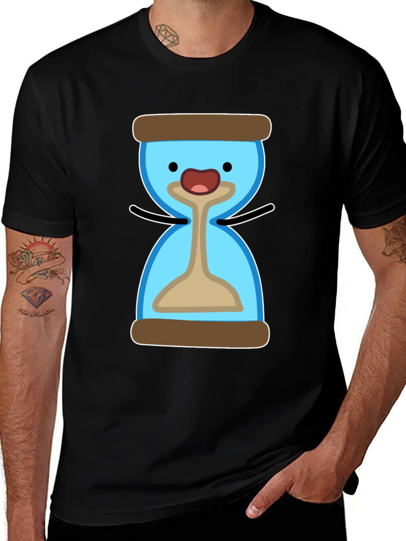 Variant 11 of Cute Hourglass Cartoon T-Shirt - Black