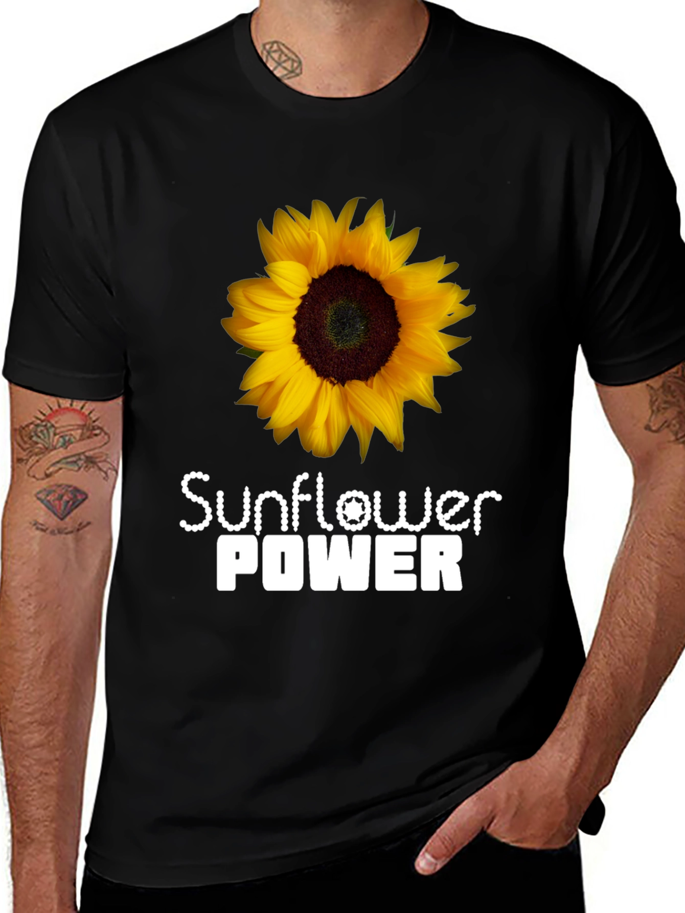 Variant 28 of Sunflower Power Graphic Tee - Black Cotton T-Shirt