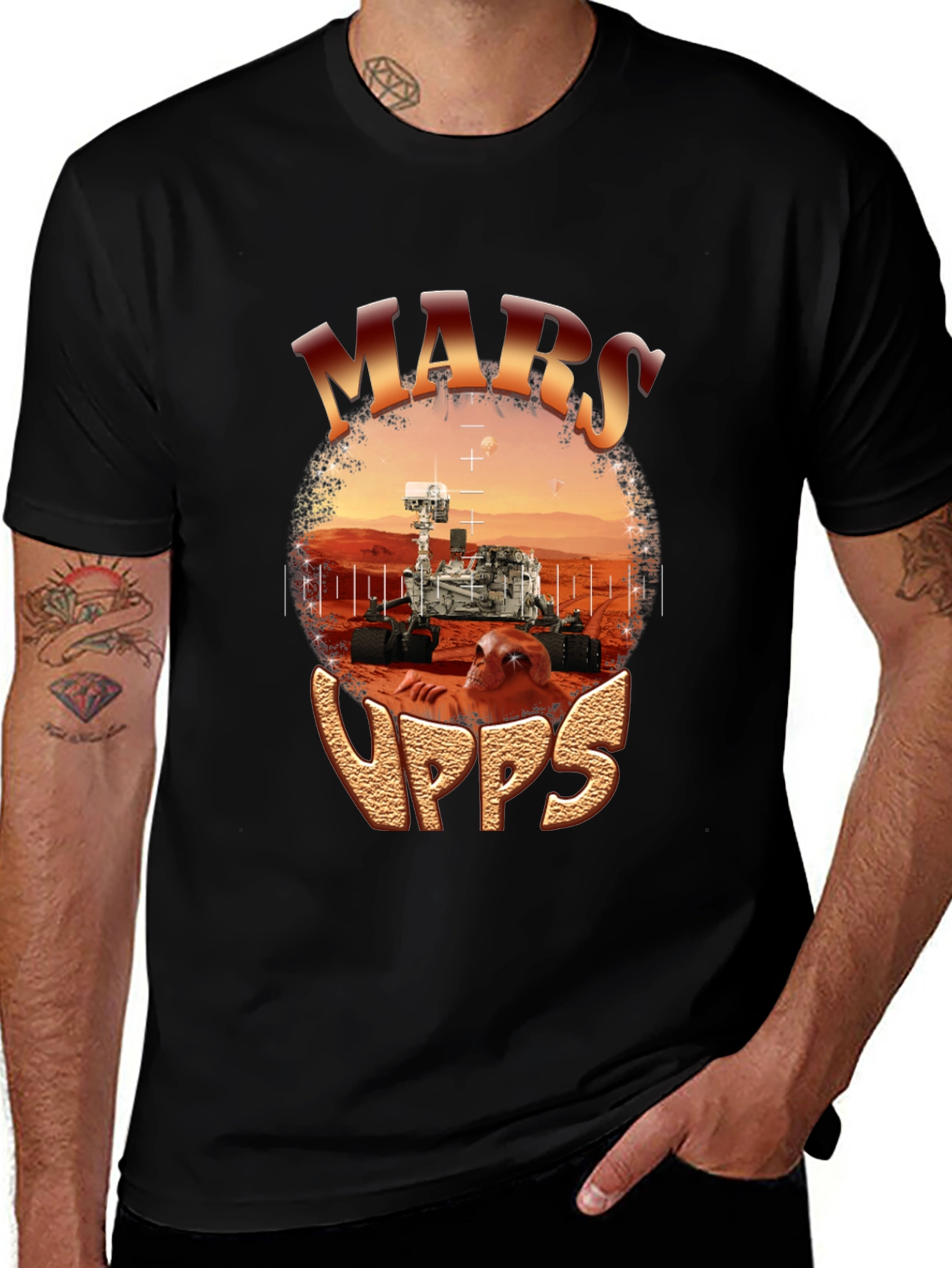 Mars Upps Rover Graphic T-Shirt, Black Cotton Tee
