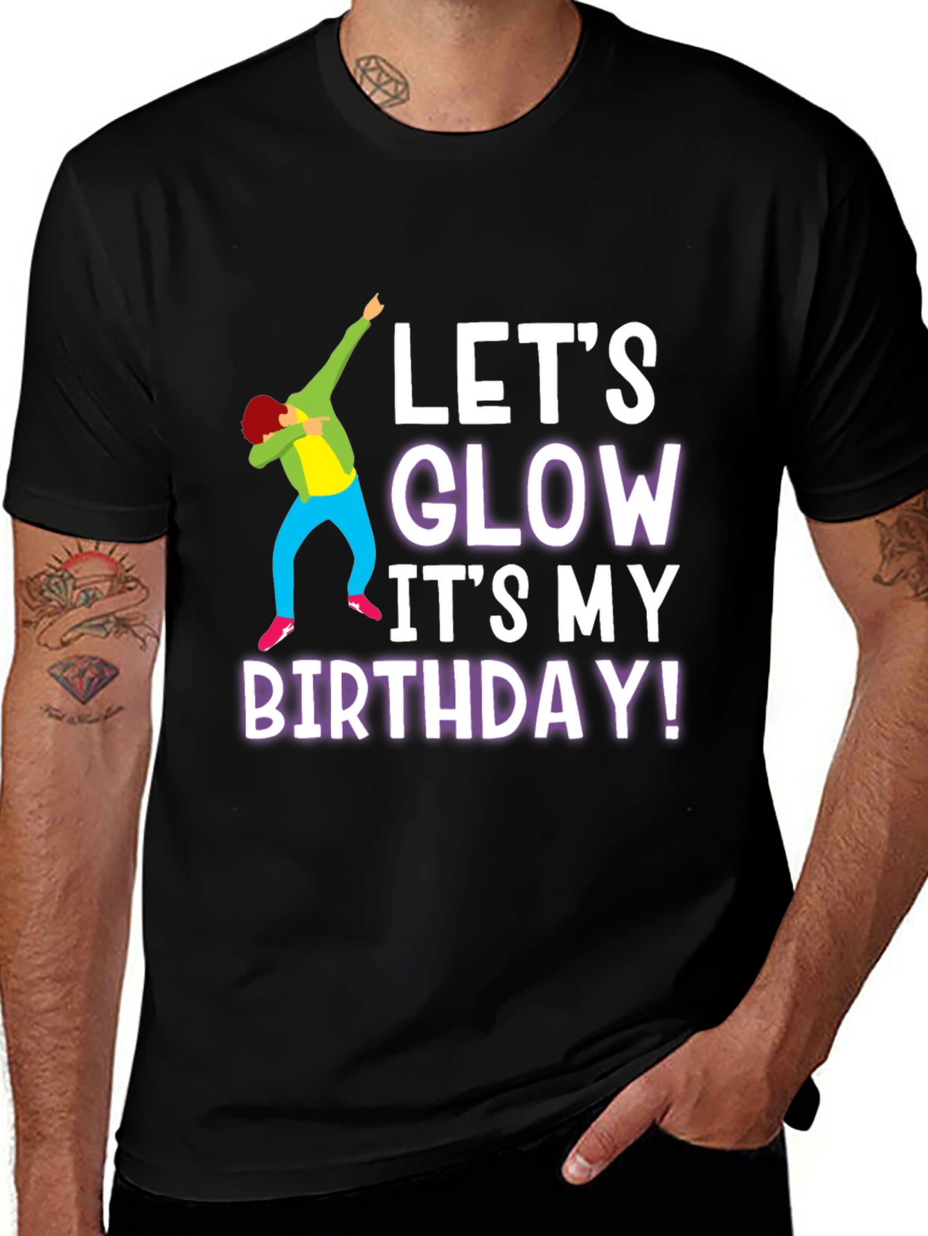 Variant 27 of Let's Glow Birthday T-Shirt - Black