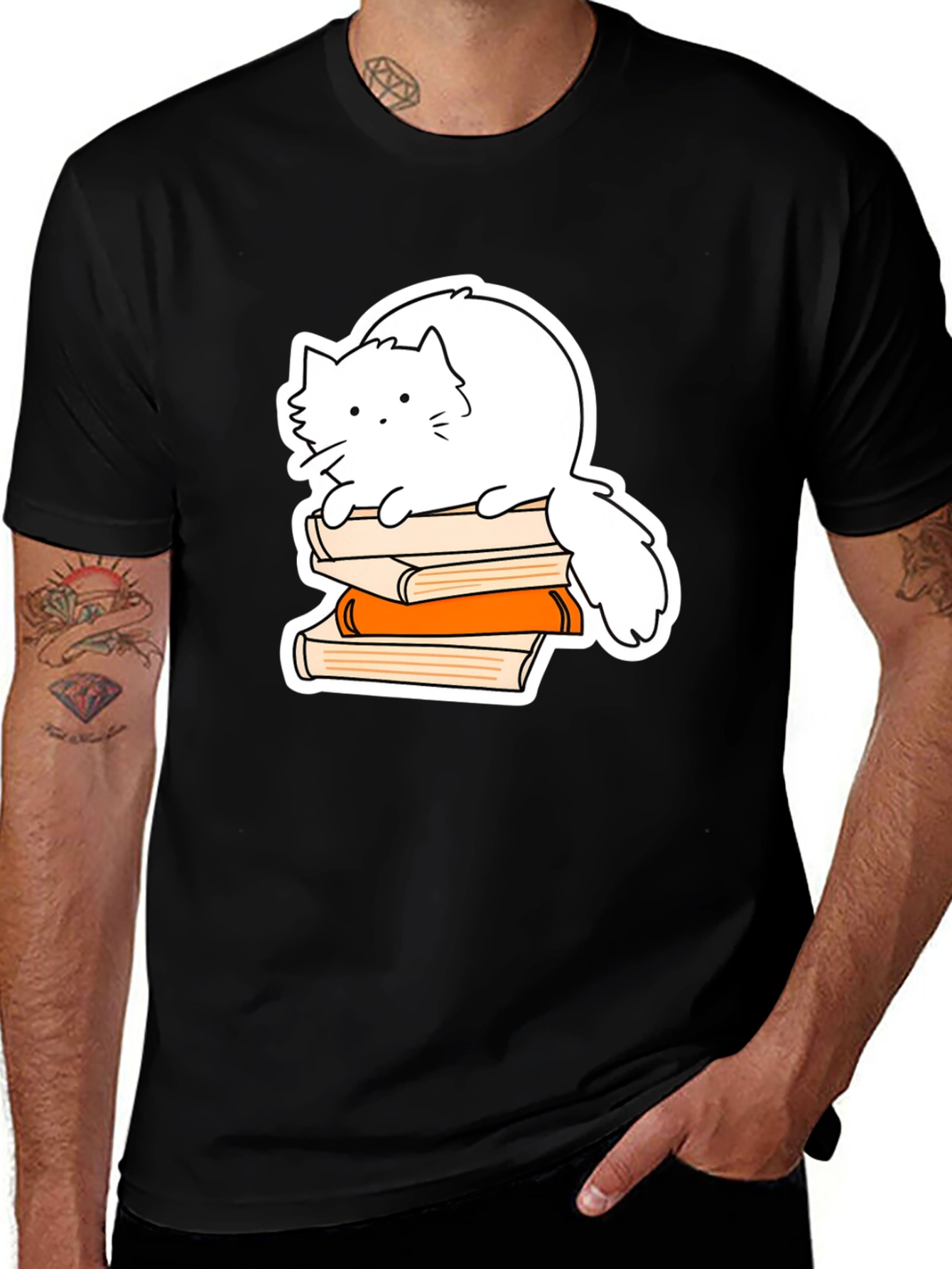 Variant 10 of Cat on Books T-Shirt -  Cute and Comfy!